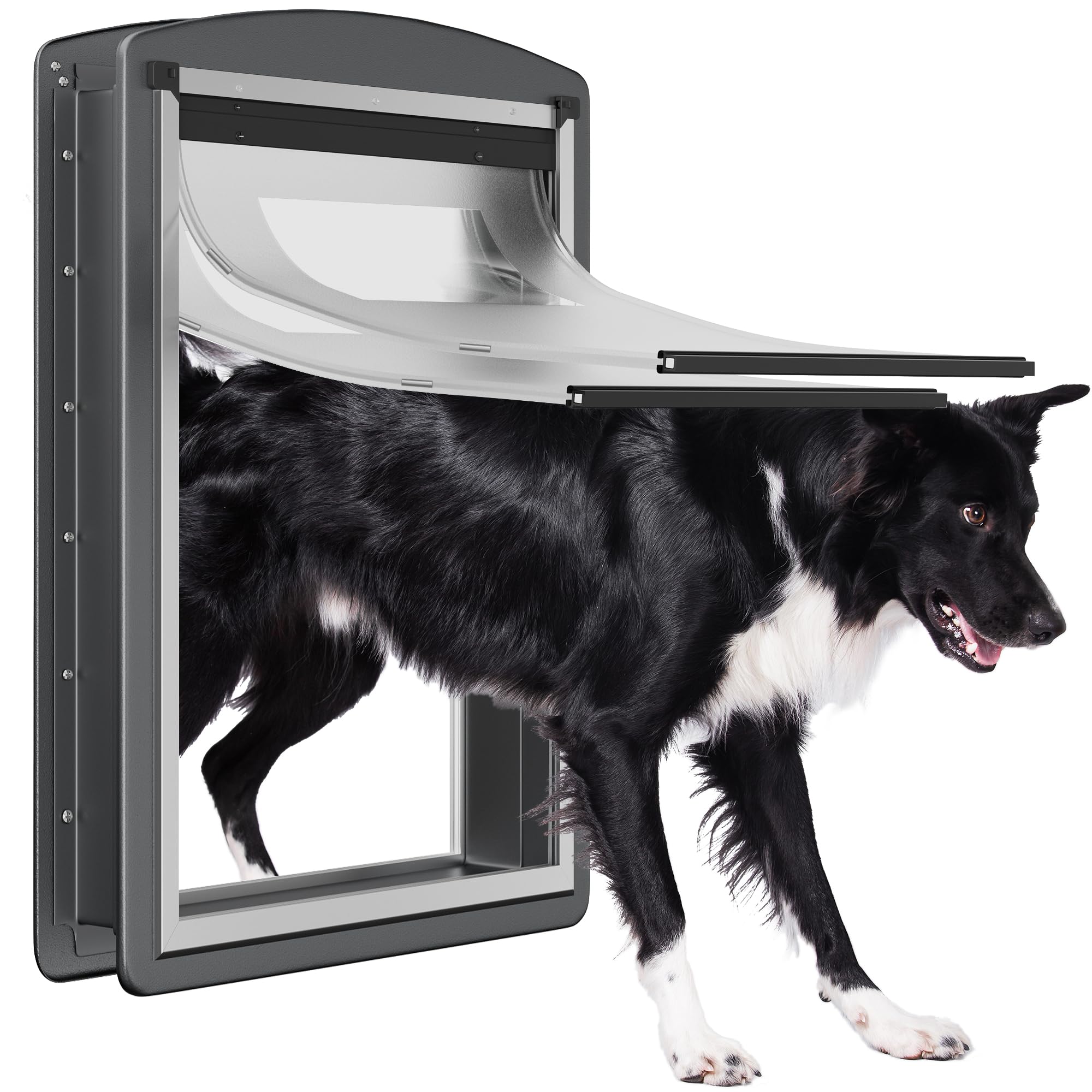 [Mavricpower] Stainless Steel Xl Dog Door With 2 Sliding Lock Panels, 2 Magenetic Flaps, Strong And Rugged, Weatherproof Pet Doo