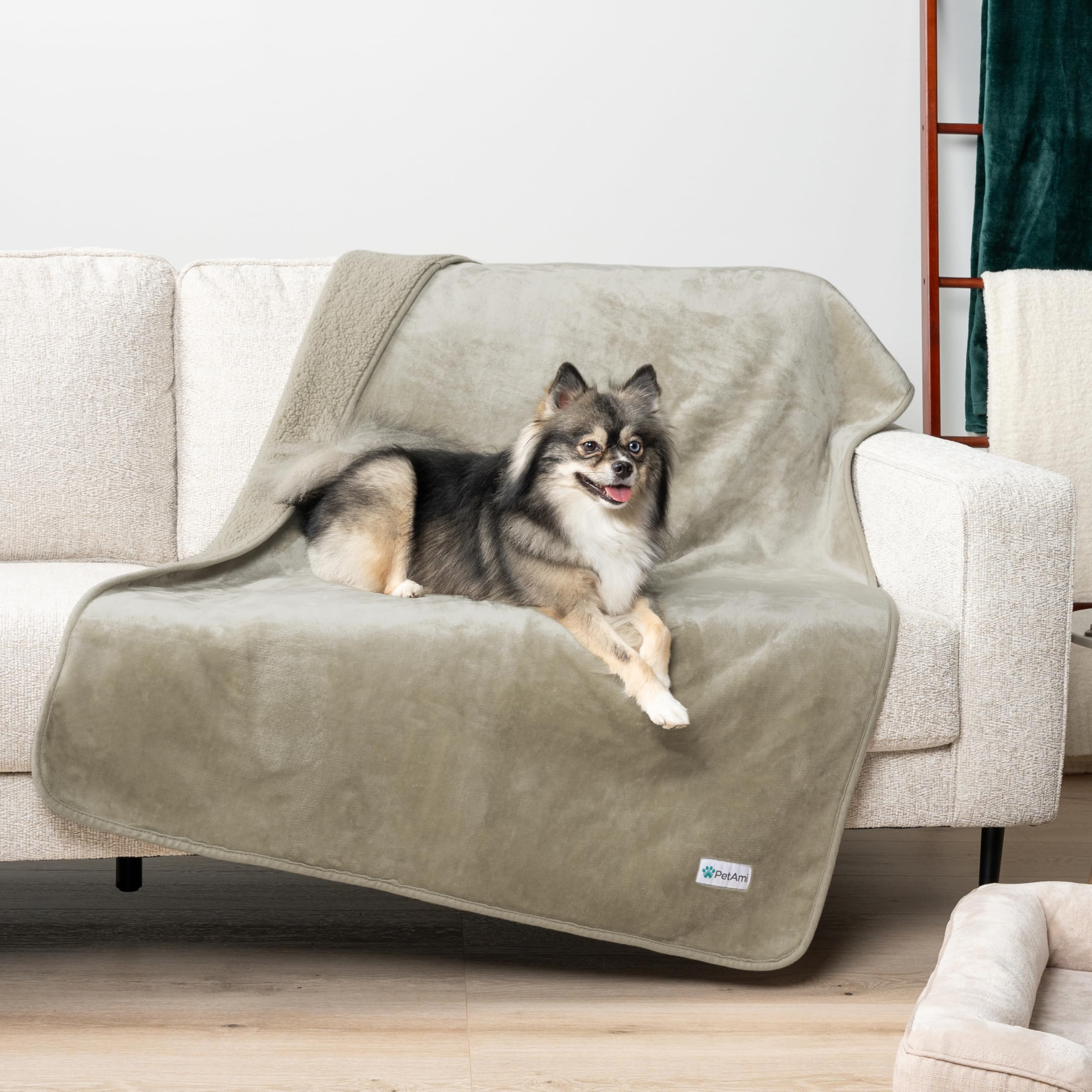 Petami Waterproof Dog Blanket For Medium Large Dogs, Pee Proof Pet Blanket For Bed Couch, Reversible Water Proof Blanket For Puppy Indoor Cat, Soft Dog Pee Crate Cover Washable, 60X80 Taupe