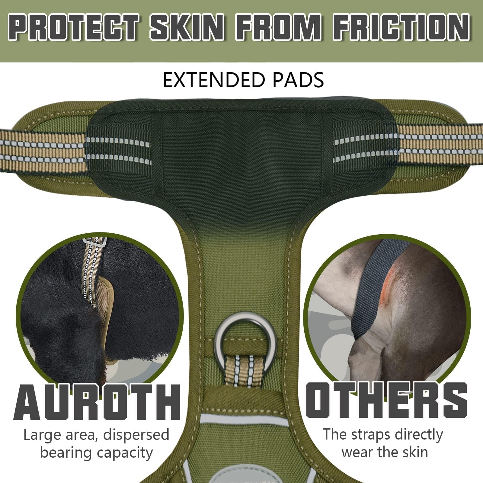 Auroth Tactical Dog Harness For Small Medium Large Dogs No Pull Adjustable Pet Harness Reflective K9 Working Training Easy Control Pet Vest Military Service Dog Harnesses L,Green
