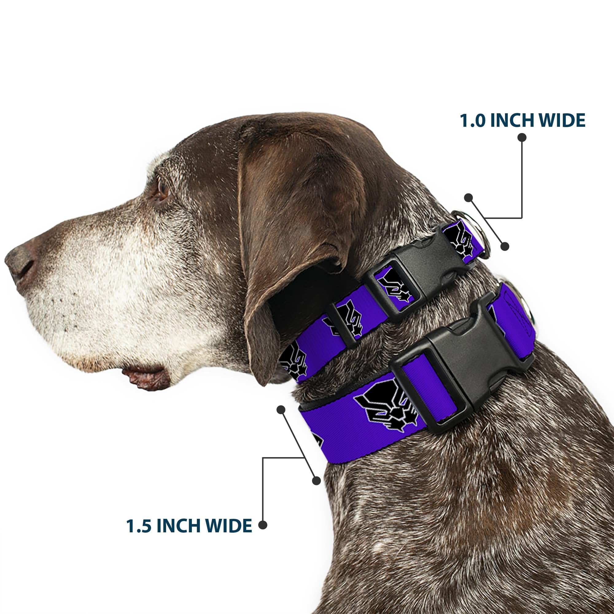 Dog Collar Plastic Clip Black Panther Avengers Icon Purple White Black 11 To 17 Inches 1.0 Inch Wide
