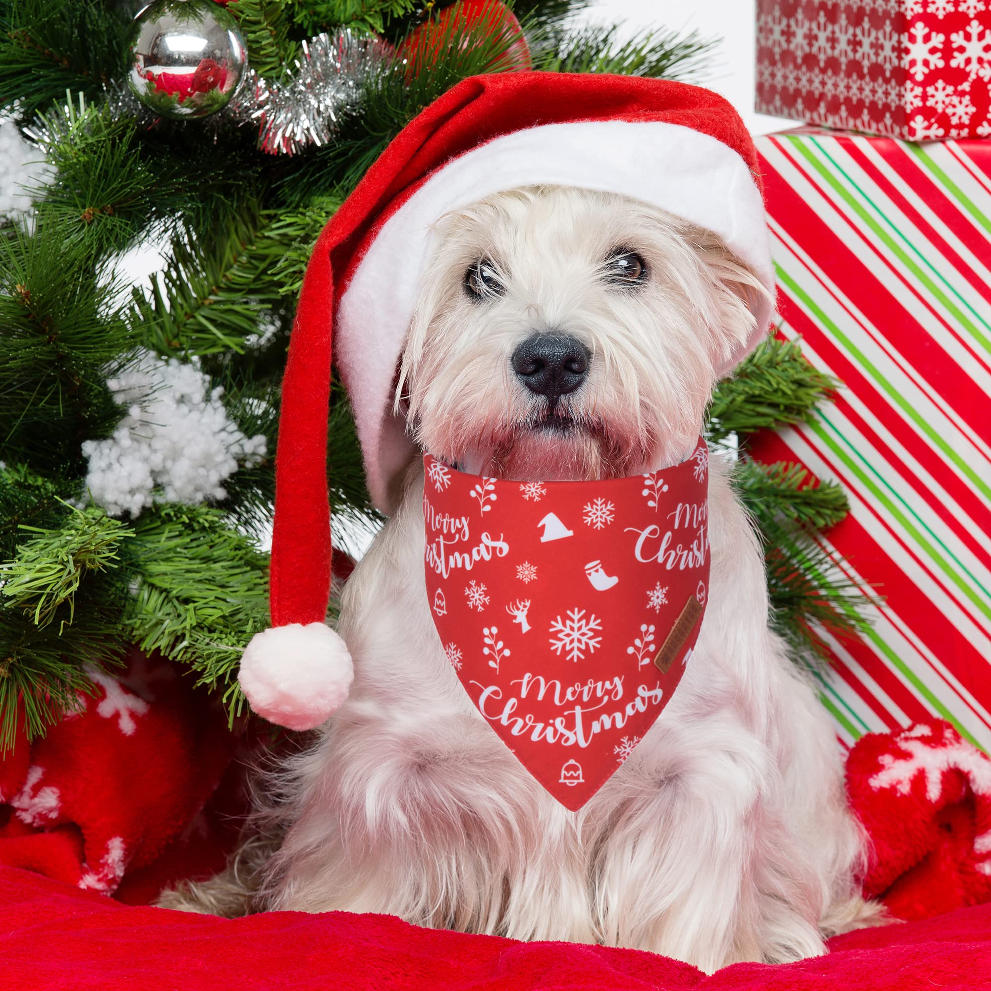 Adoggygo Dog Bandana Christmas Pet Scarf Bib Kerchief, Premium Durable Fabric, Multiple Sizes Offered, Red Green Christmas Banda