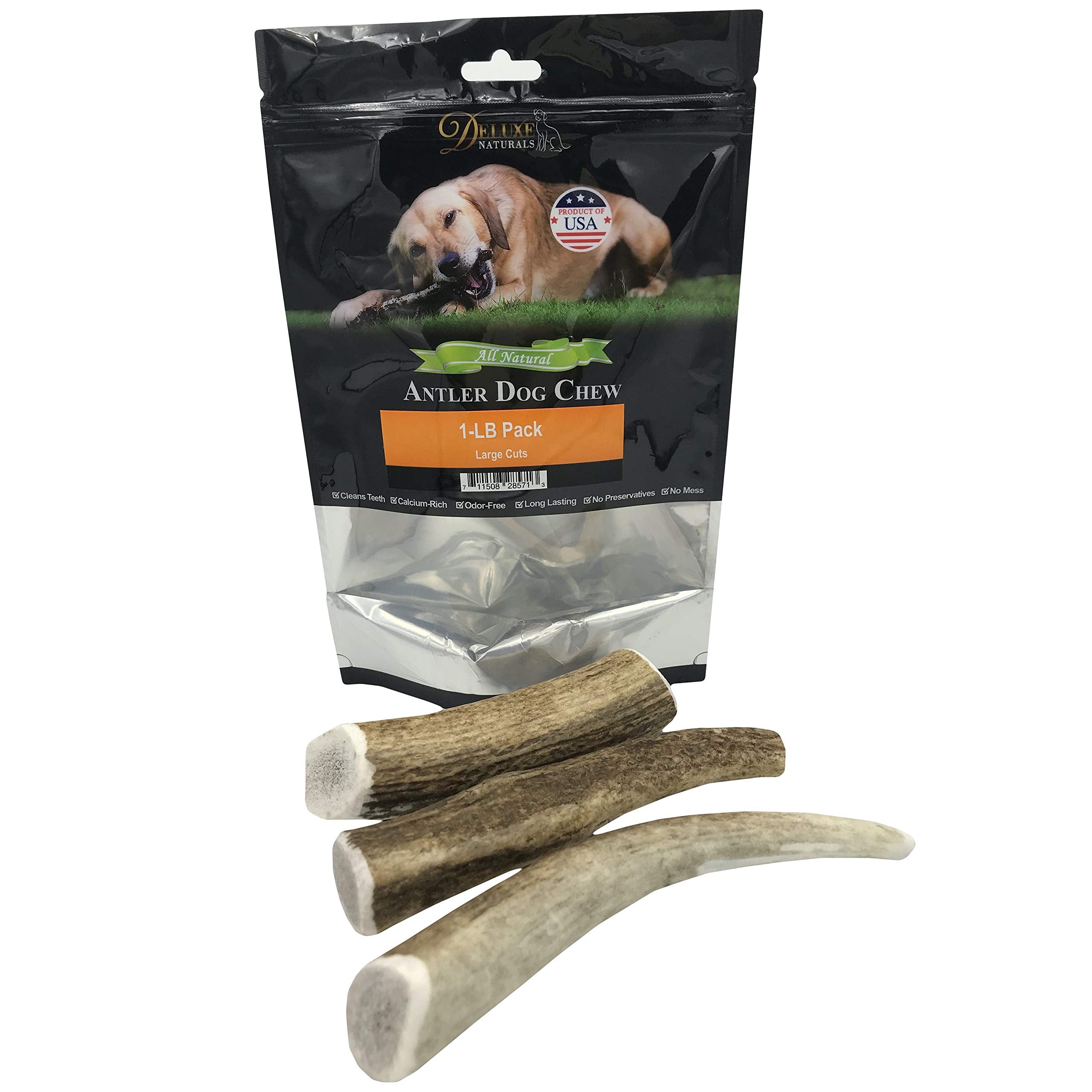 Deluxe Naturals Elk Antler Chews For Dogs | Naturally Shed Usa Collected Elk Antlers | All Natural A-Grade Premium Elk Antler Dog Chews | Product Of Usa, 1-Lb Pack Large Cuts