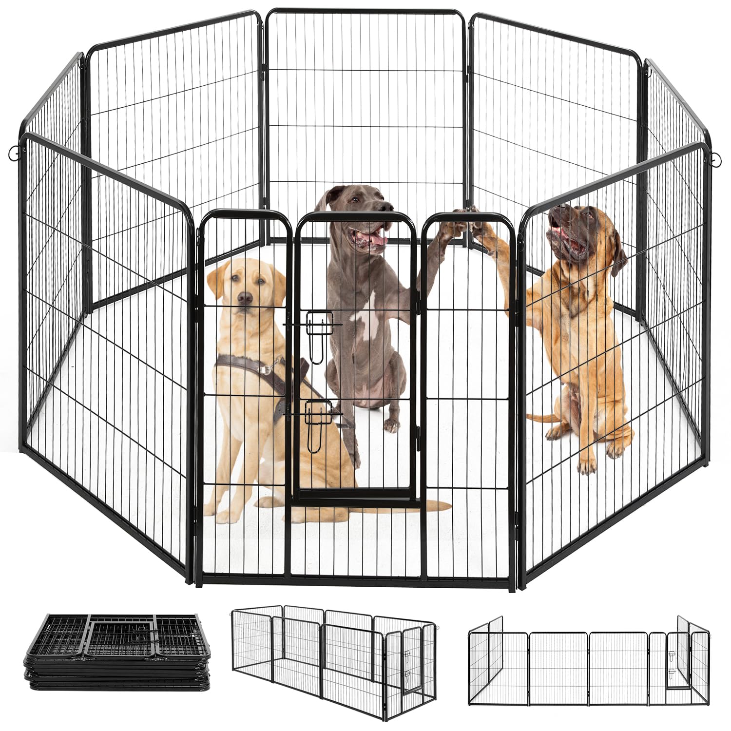 Bestpet Dog Playpen Indoor 40 Inch 8 Panels Metal Dog Pen Pet Dog Fence Outdoor Exercise Pen With Doors,Pet Puppy Playpen For Rv Camping Yard, Black