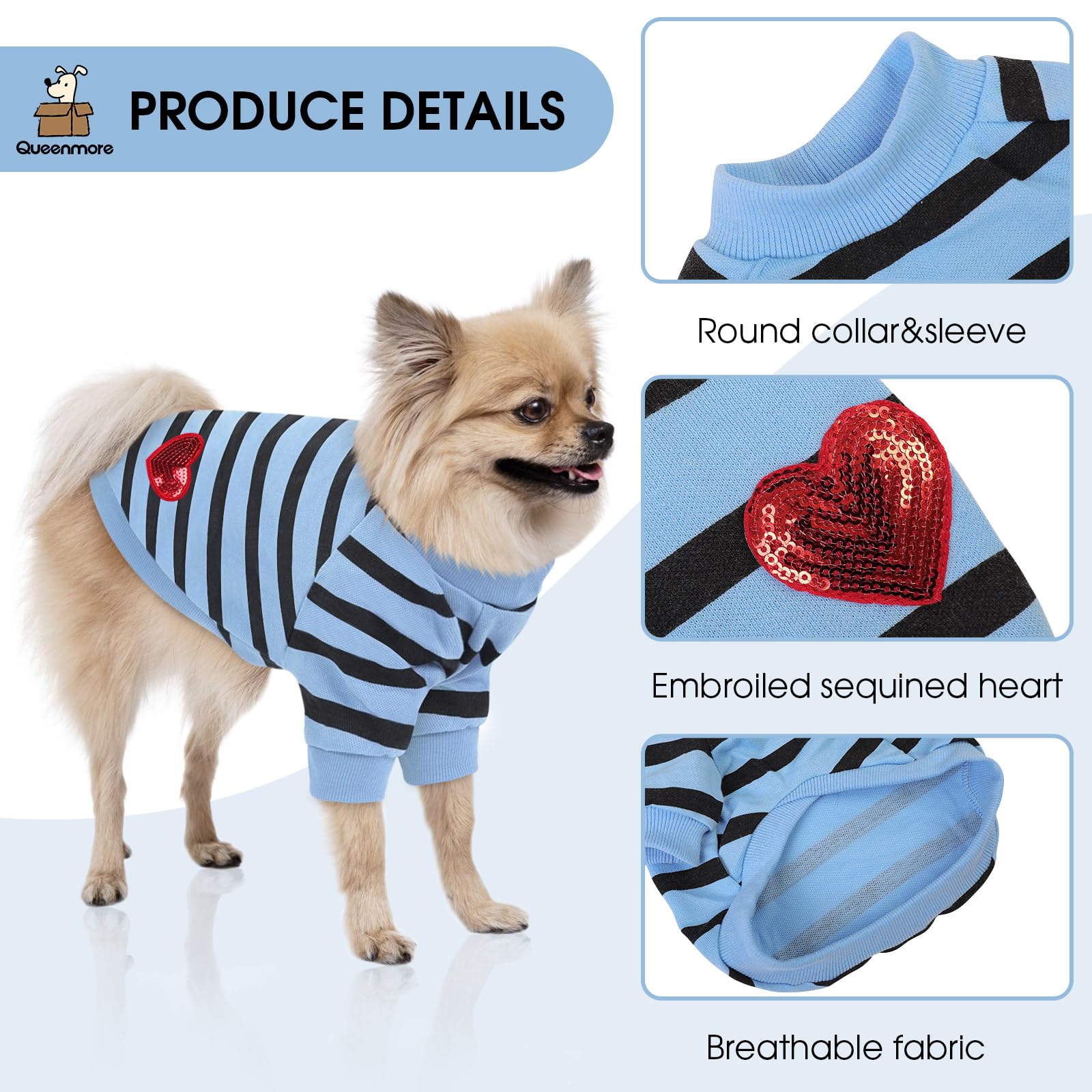 Queenmore Striped Dog Shirt, Cotton/Polyester, Long Sleeve, Blue, Xs To Xl, Unisex, Dog, Cat, Small To Large Breeds