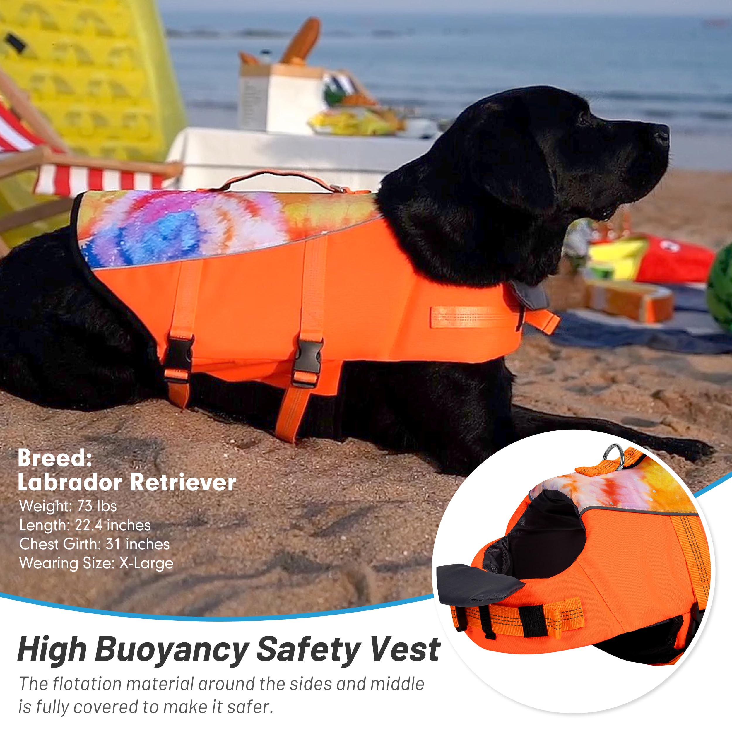 Cyeollo Life Vests For Boating - Large Dog Life Jacket With High Buoyancy, Pet Safety Float Lifesaver, Adjustable Dog Swimming V