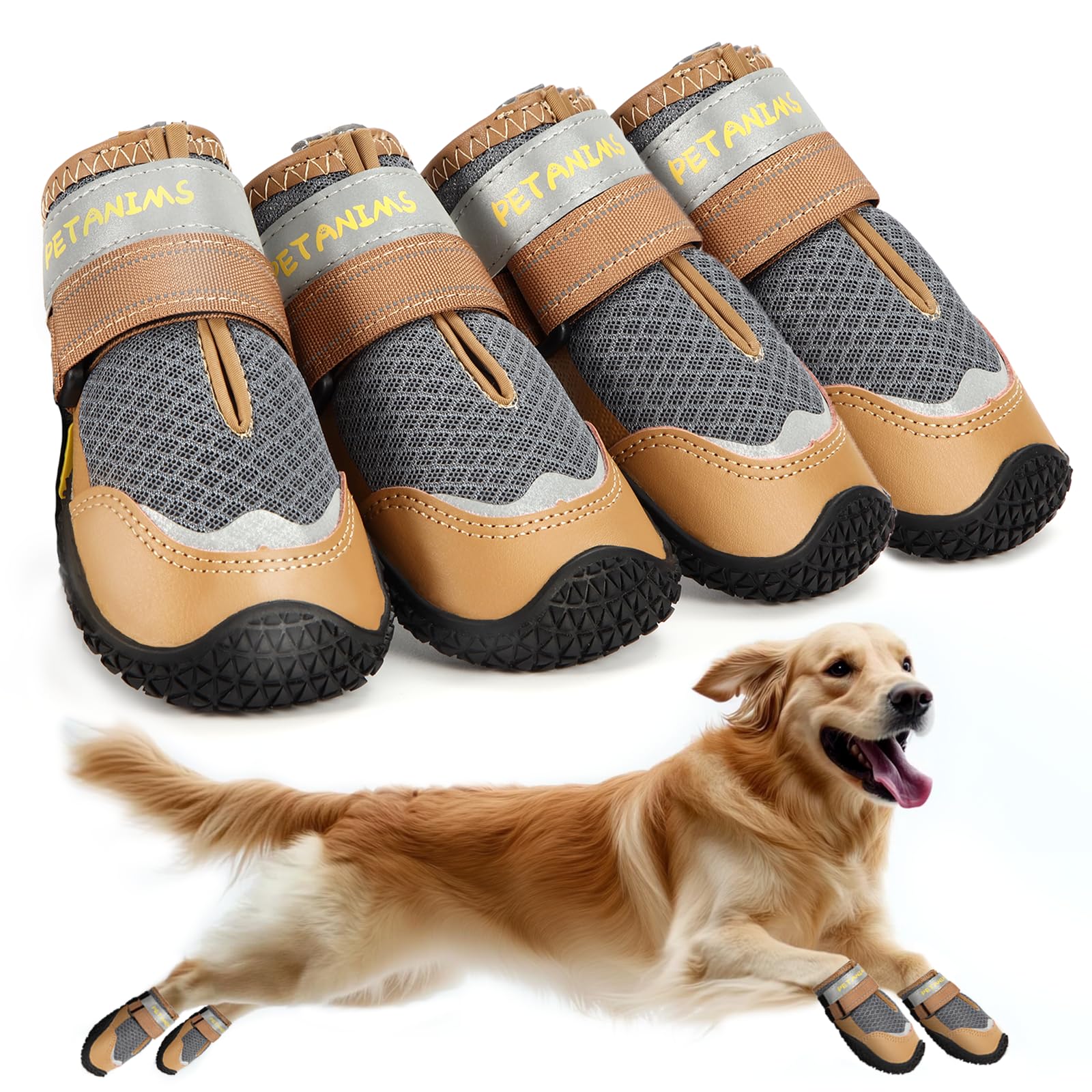 Petanims Dog Shoes For Large Dogs, Medium Dog Boots & Paw Protectors For Winter Snow, Breathable Dog Booties For Hot Pavement, H