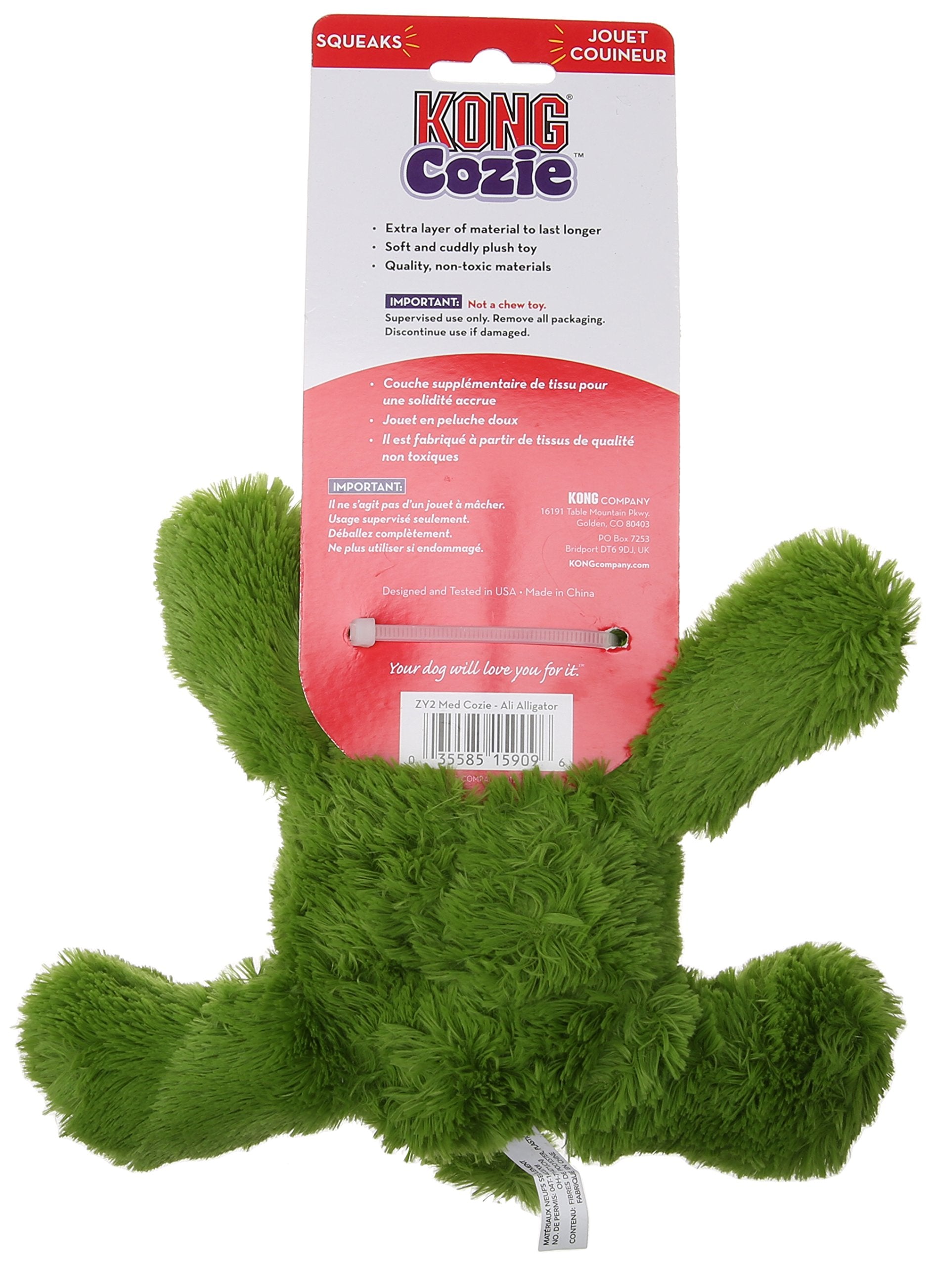 Kong Cozie Ali Alligator Medium Dog Toy, Green