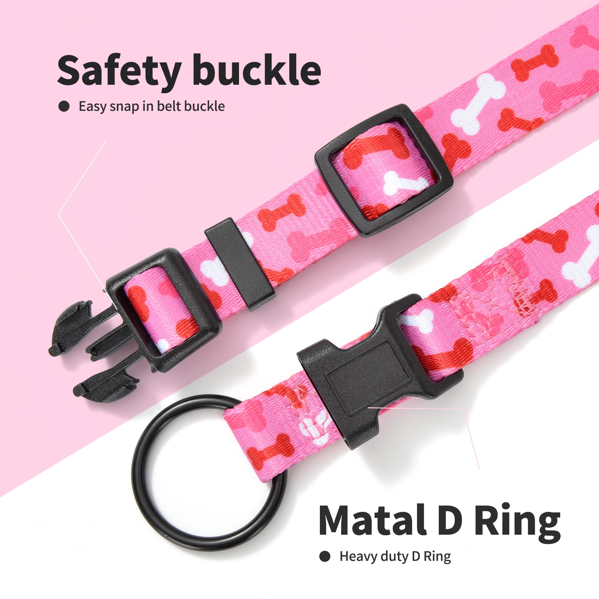 Mile High Life Dog Collar | Nylon Puppy Collars W Cute Patterns | Lightweight Girl Dog Collar | Boy Dog Collar For Small/Medium/Large Dogs (Pink Bone, Large)