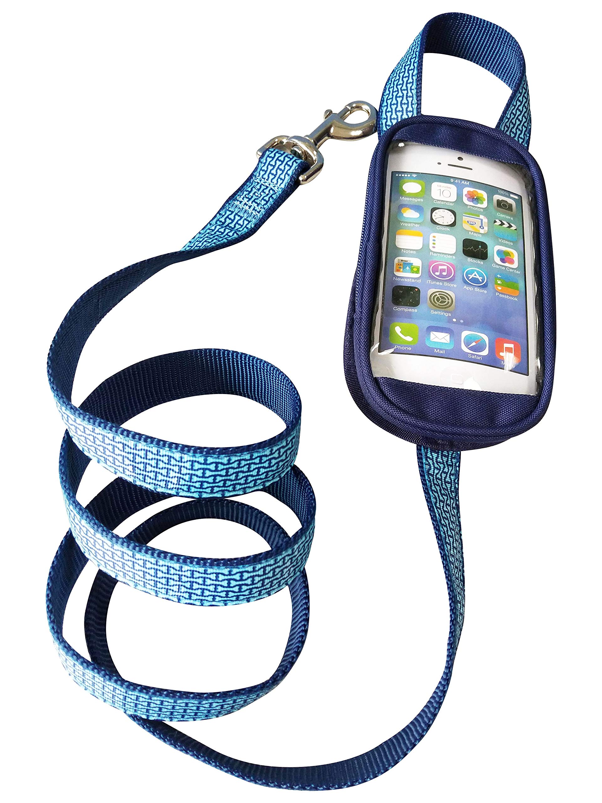 Soggy Doggy No-Pockets Leash - Dog Leash with Waterproof Touch Screen Phone Holder - Suitable for Medium to Large Dogs Blue 60