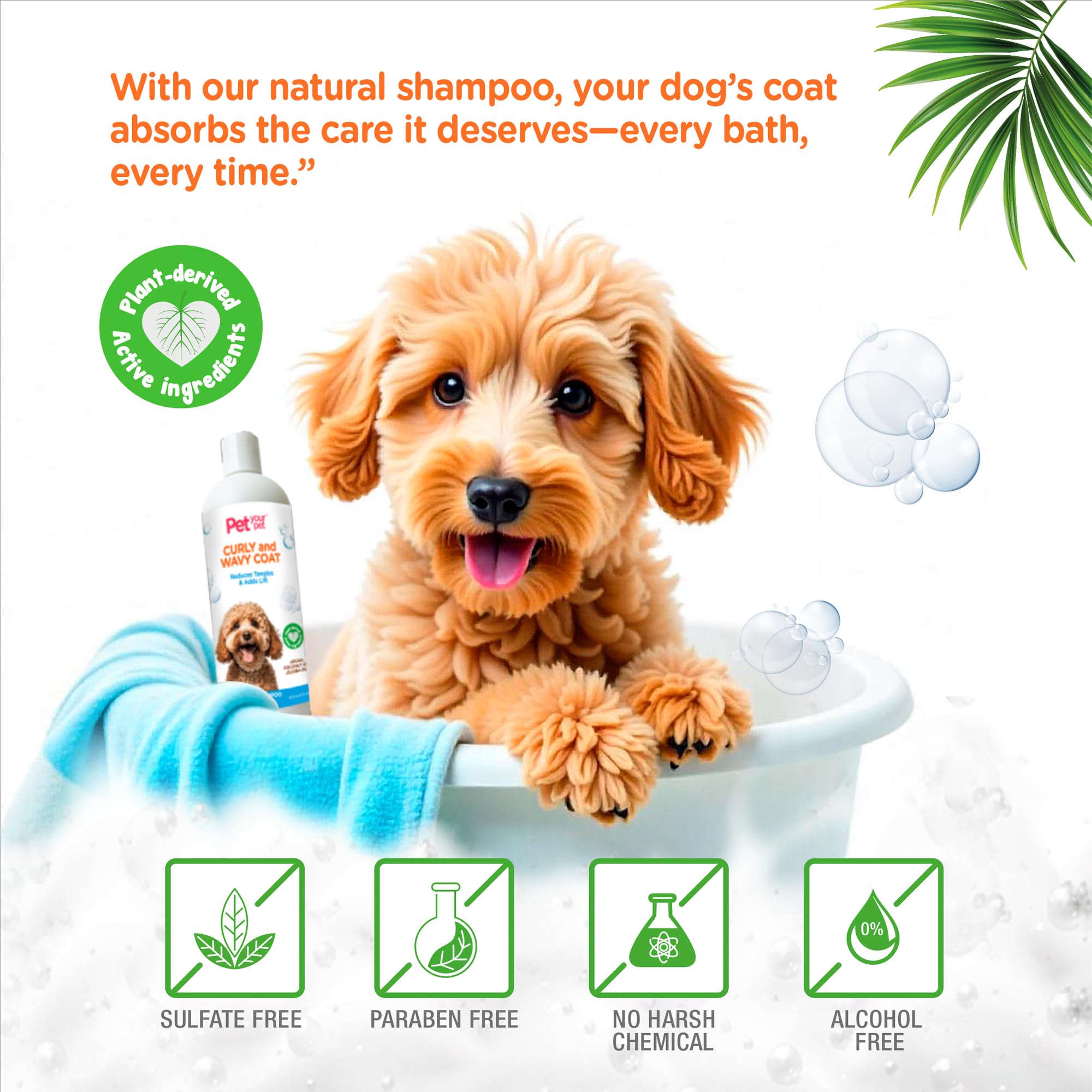 Pet Your Pet Natural Dog Shampoo For Curly & Wavy Coats - Hydrating & Tangle-Reducing Wash With Argan, Coconut & Jojoba Oils - D