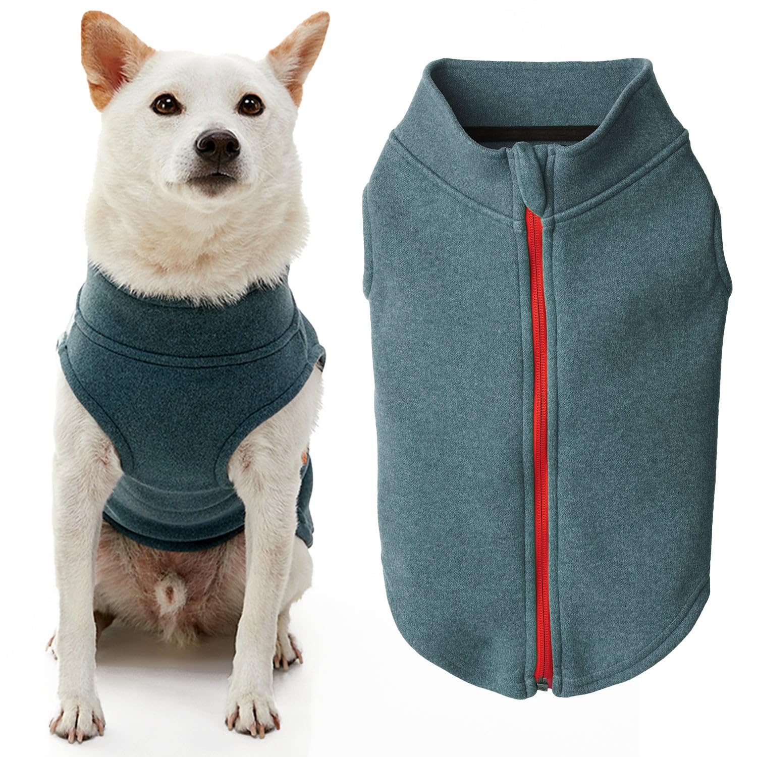 Gooby Zip Up Microfiber Fleece Sweater - Turquoise, Medium - Warm Double Layered Step-In Jacket Without Ring Leash - Winter Swea
