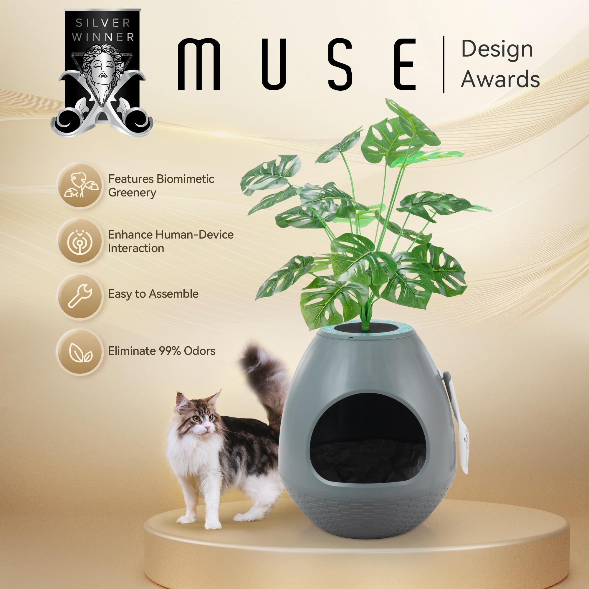 Egglao6 Plant Litter Box Furniture - Secret Kitty Enclosure With Odor Removal System, Decorative Top And Cat Litter Scoop, Quick