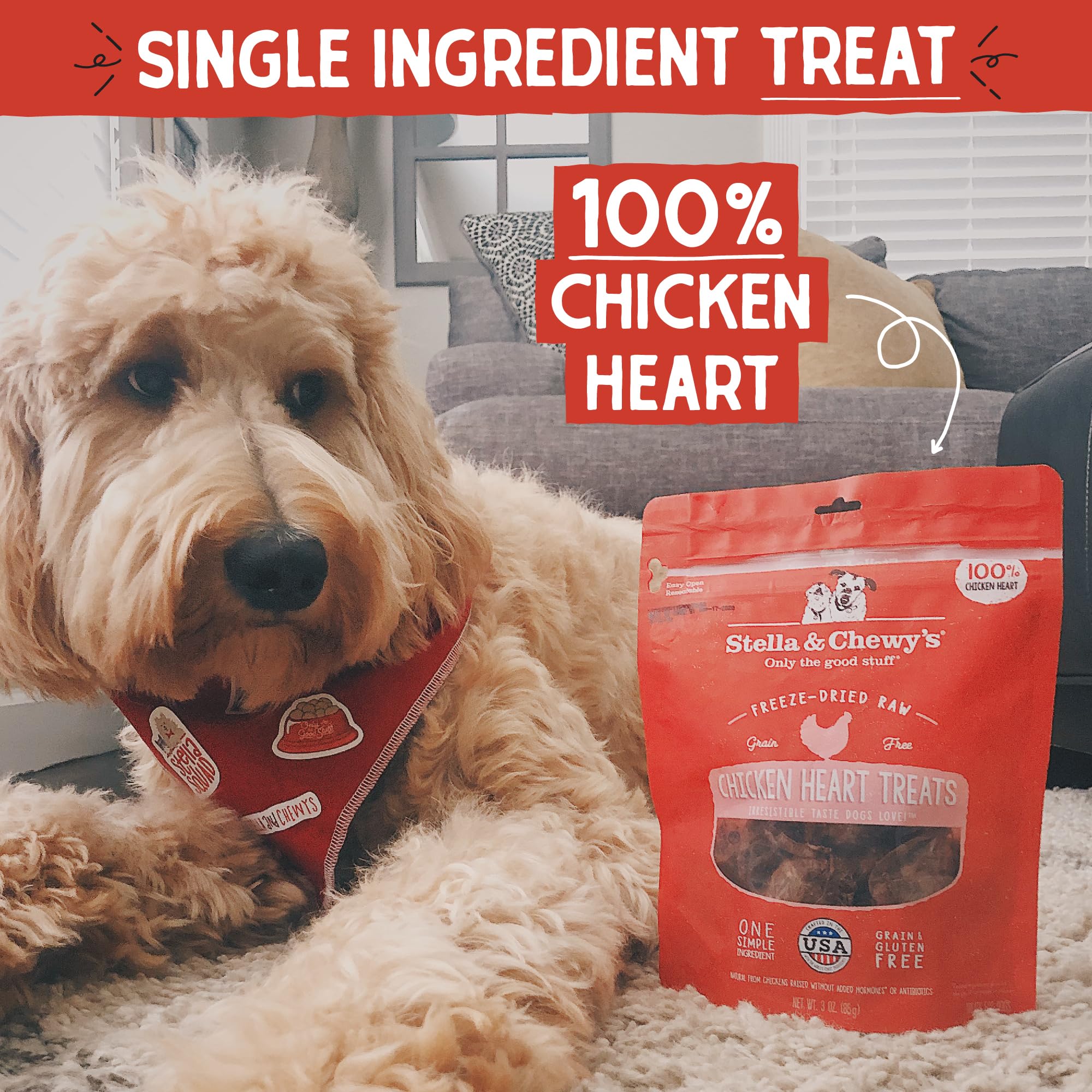 Stella & Chewys Freeze-Dried Raw Single Ingredient Chicken Hearts Dog Treats, 11.5 oz. Bag