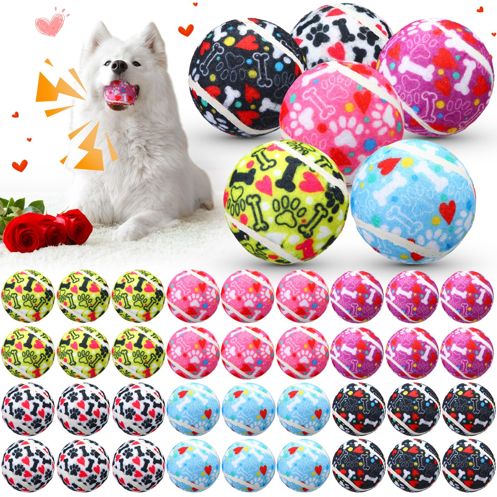 Suilung 36 Pcs Dog Squeaky Tennis Balls 2.5 Inch Interactive Pet Toys Ball For Small Medium Large Dog Plush Chew Toys Teeth Clea