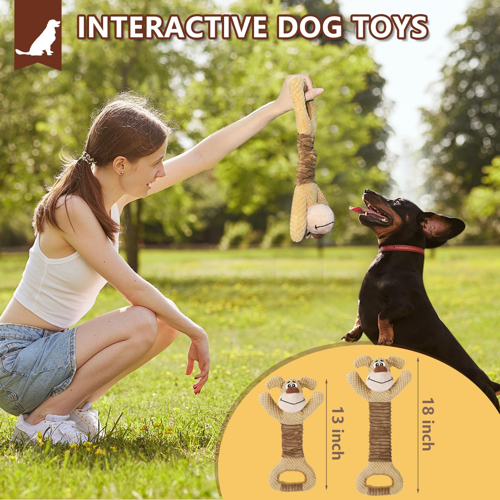 Letsmeet Dog Toys For Large Dogs, Plush Squeaky Dog Chew Toy With Crinkle Paper, Tough Tug Of War Dog Toys - Interactive Puppy T