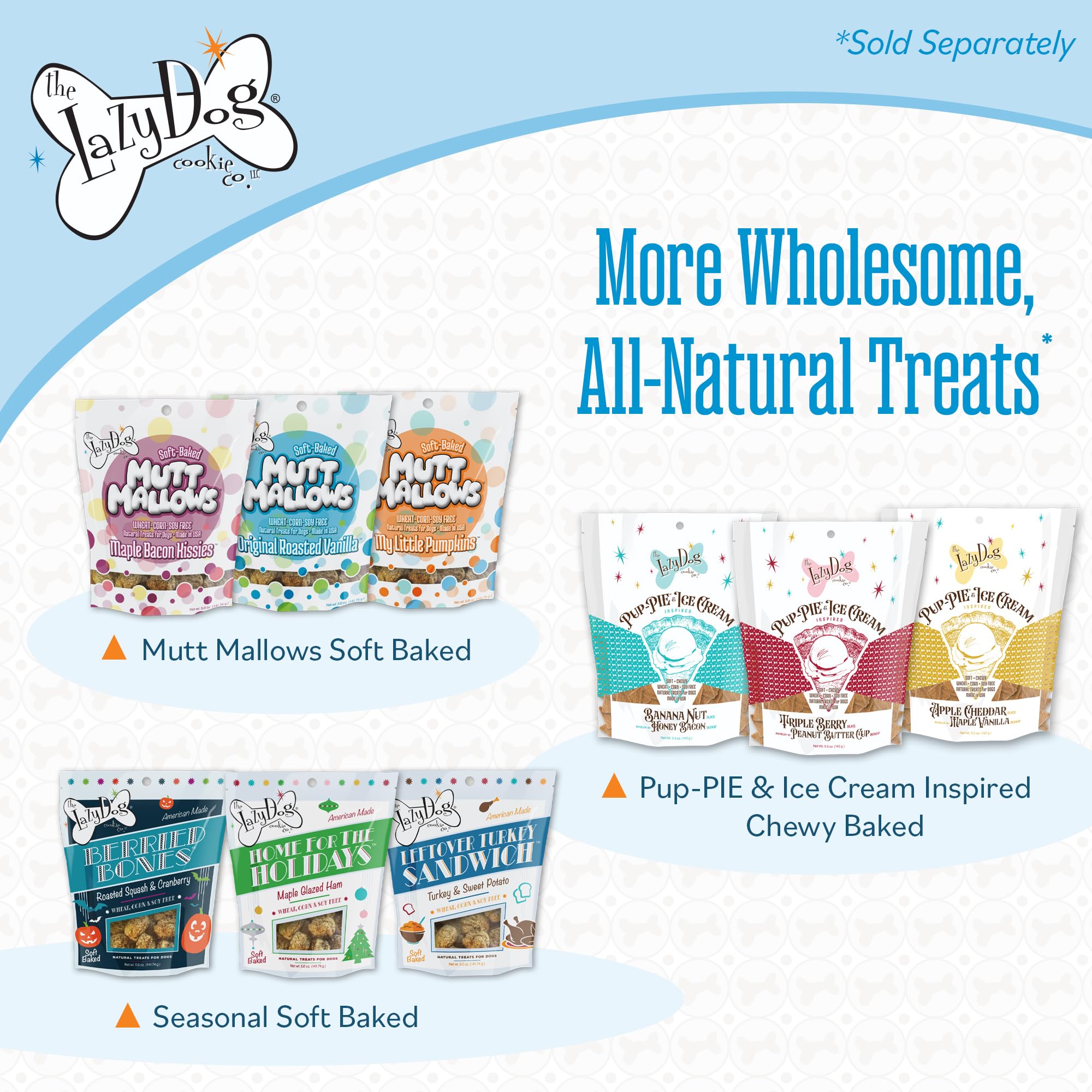 The Lazy Dog Cookie Co. Soft Baked Dog Treats, Mutt Mallows Sampler Pack, for Small, Medium and Large Dogs, Wheat-Free, Baked in