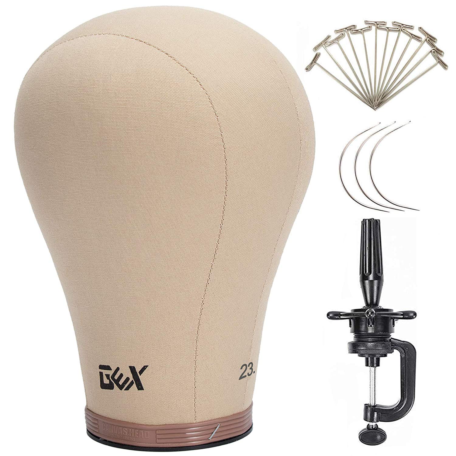 gEX 20-24 cork canvas Block Head Mannequin Head Wig Display Styling Head With Mount Hole (Light Brown, 235)