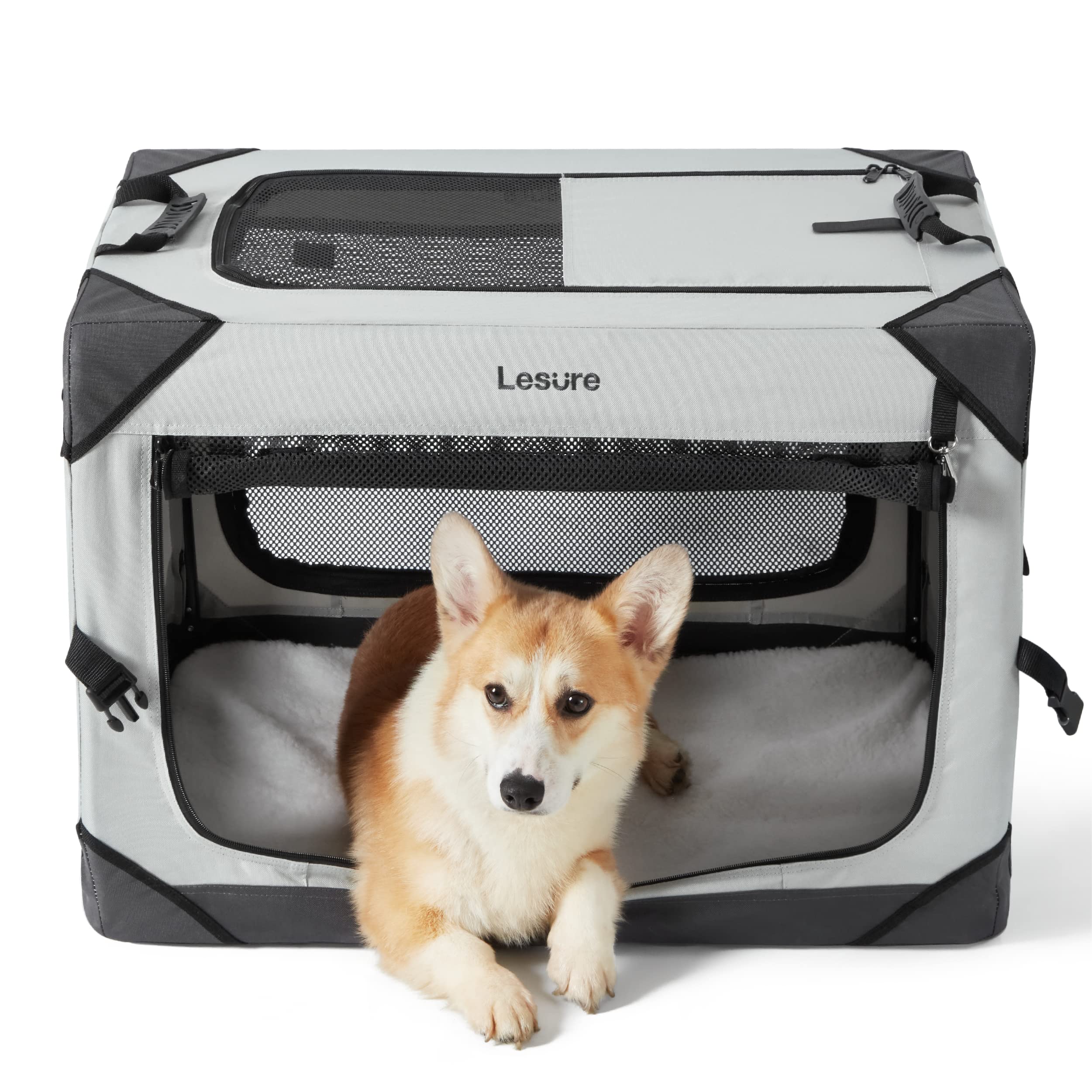 Lesure Collapsible Dog Crate - Portable Travel Kennel For Medium Dog, 4-Door Pet Crate With Durable Mesh Windows, Indoor & Outdo