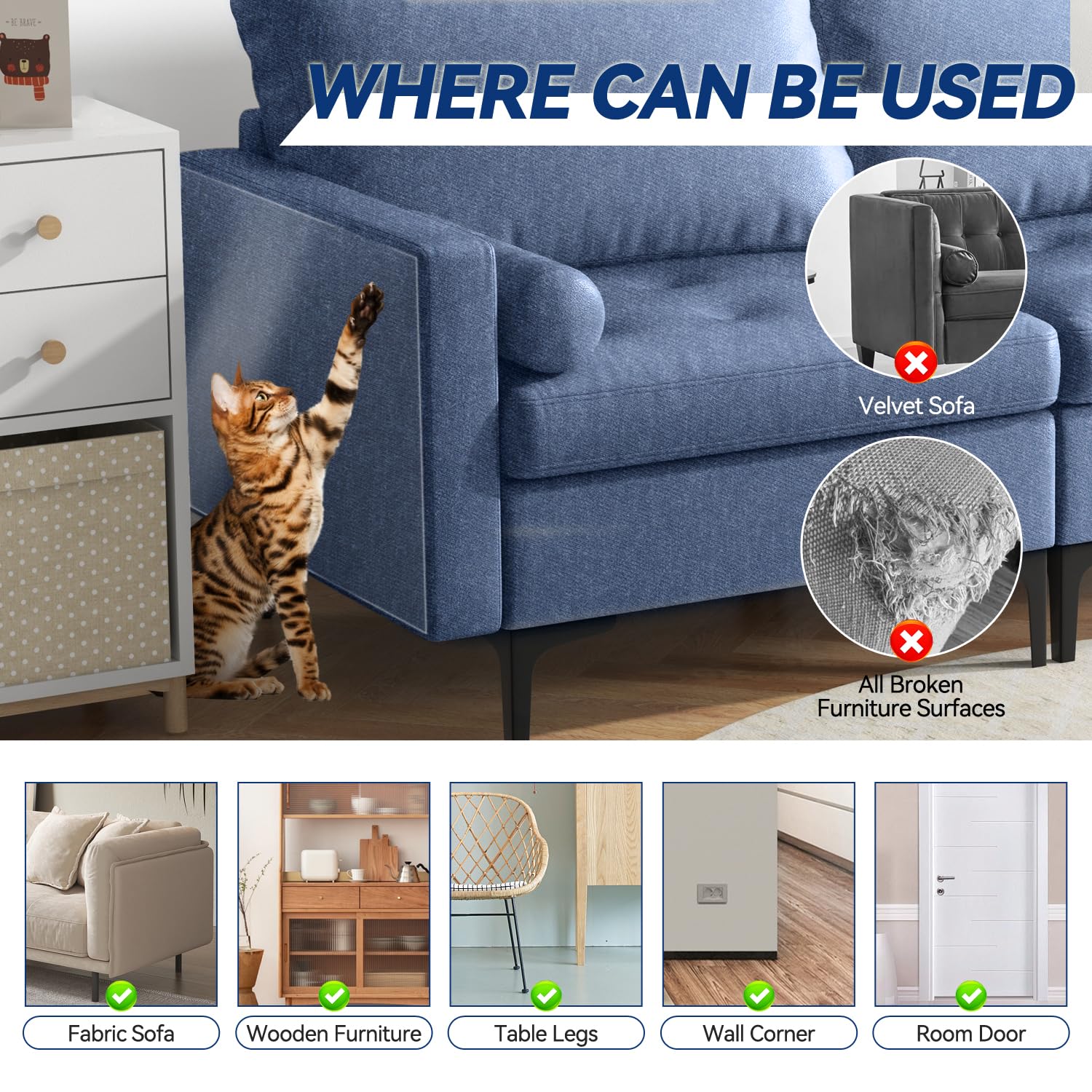 Cat Scratch Furniture Protector - Couch Protector From Cat Claws, Plastic Cover Adhesive Clear Flexible Sofa Guard, Single Side