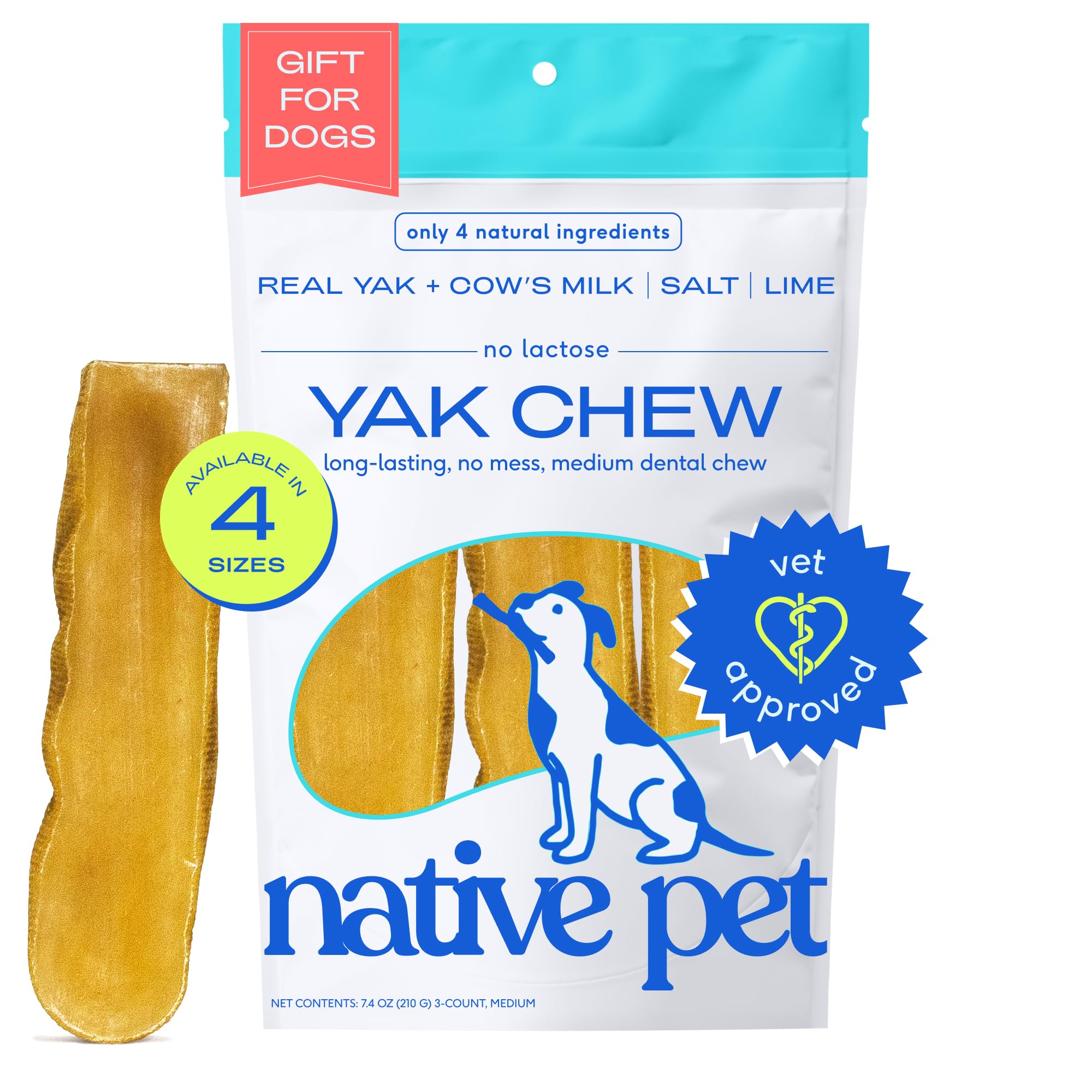 Native Pet Yak Chews (3 Medium Dog Yak Chews) - Yak Bones for Dogs - Yak Sticks for Dogs - Dog Chews Long Lasting - Yak Chew Dog