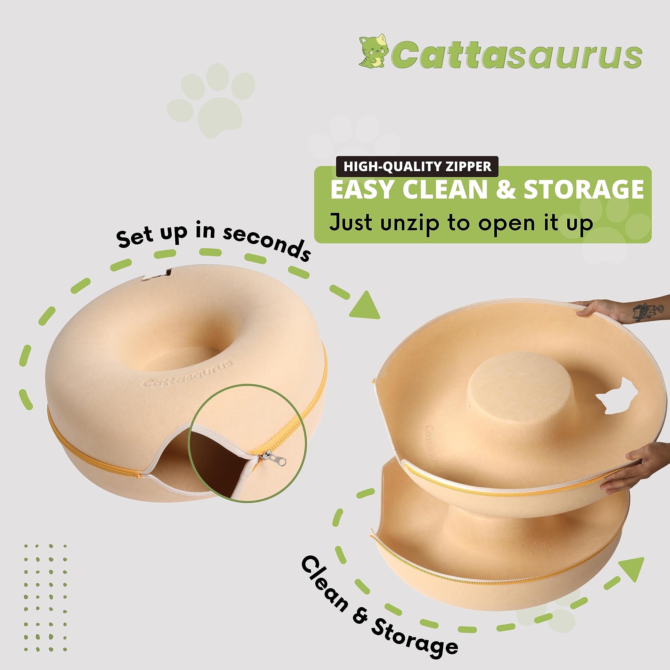 Cattasaurus Peekaboo Cat Cave - Large Pastel Macaron, Washable Felt Tunnel Bed for Multiple Cats Up to 45 Lbs, Model PAB1701