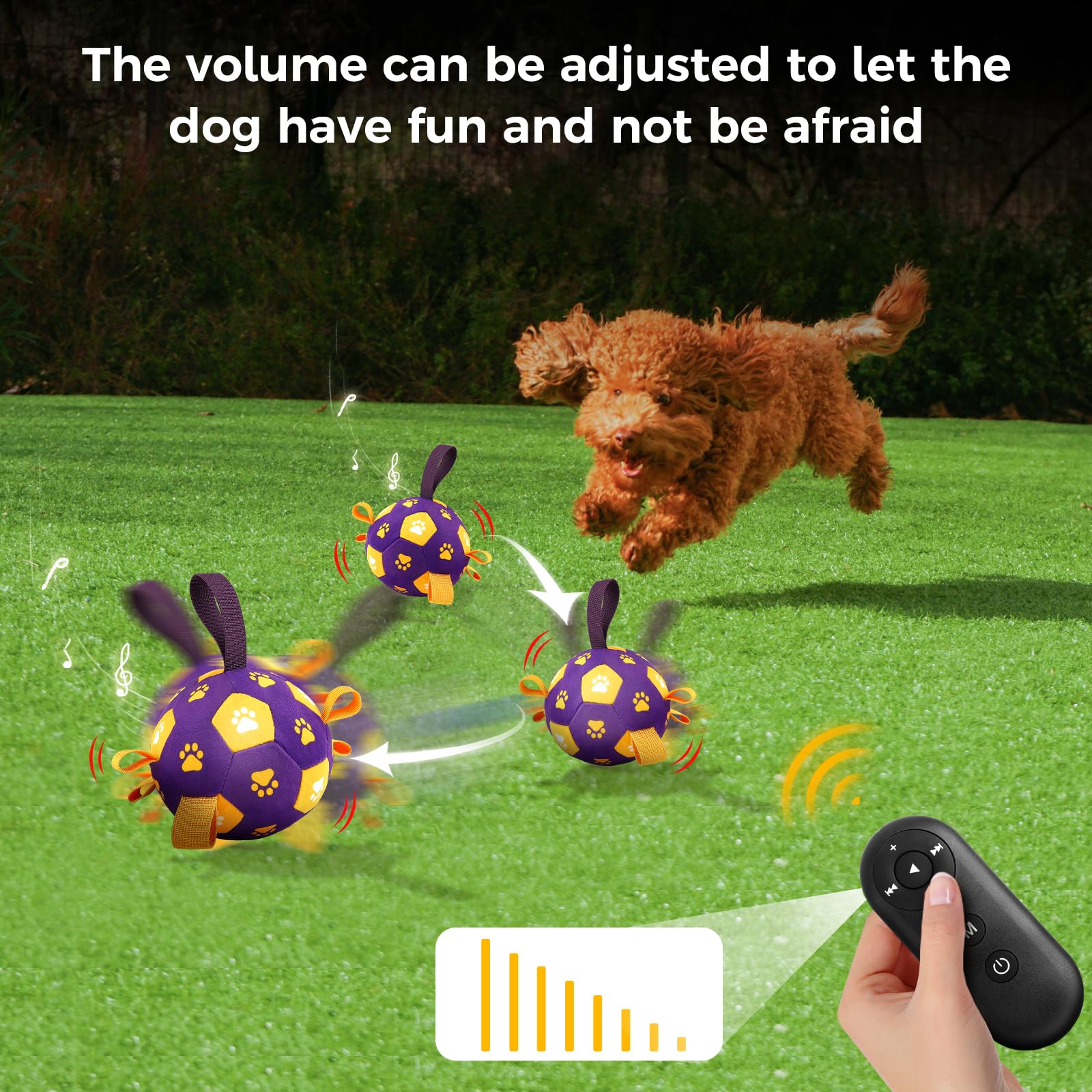 QDAN Interactive Dog Toys, Squeaky Moving Ball Toy with Remote Control, Music Modes Bouncing Ball for Dogs, Rechargeable Dog Toy