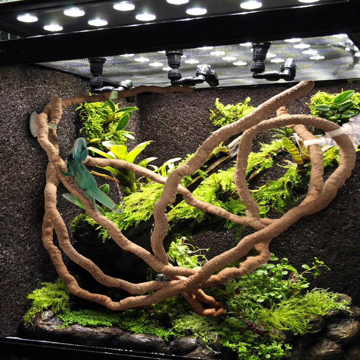 Pinvnby Bearded Dragon Hammock Jungle Climber Vines Flexible Reptile Leaves With Suction Cups Habitat Decor For Climbing, Chameleon, Lizards, Gecko, Snakes