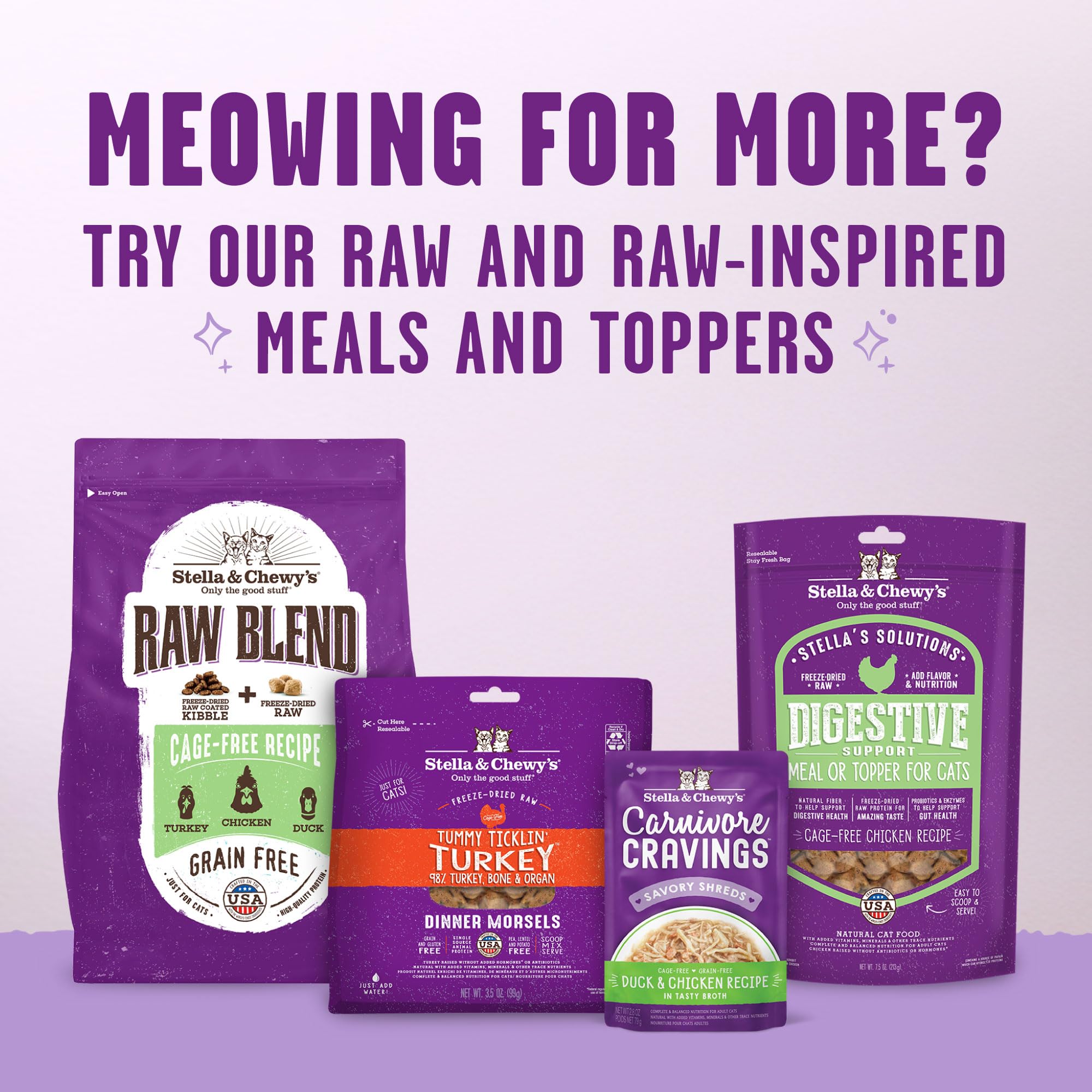 Stella & Chewys Meowfulls Freeze Dried Cat Treats - Turkey & Duck Recipe - Raw Protein with Probiotics & Salmon Oil - 1 Calorie