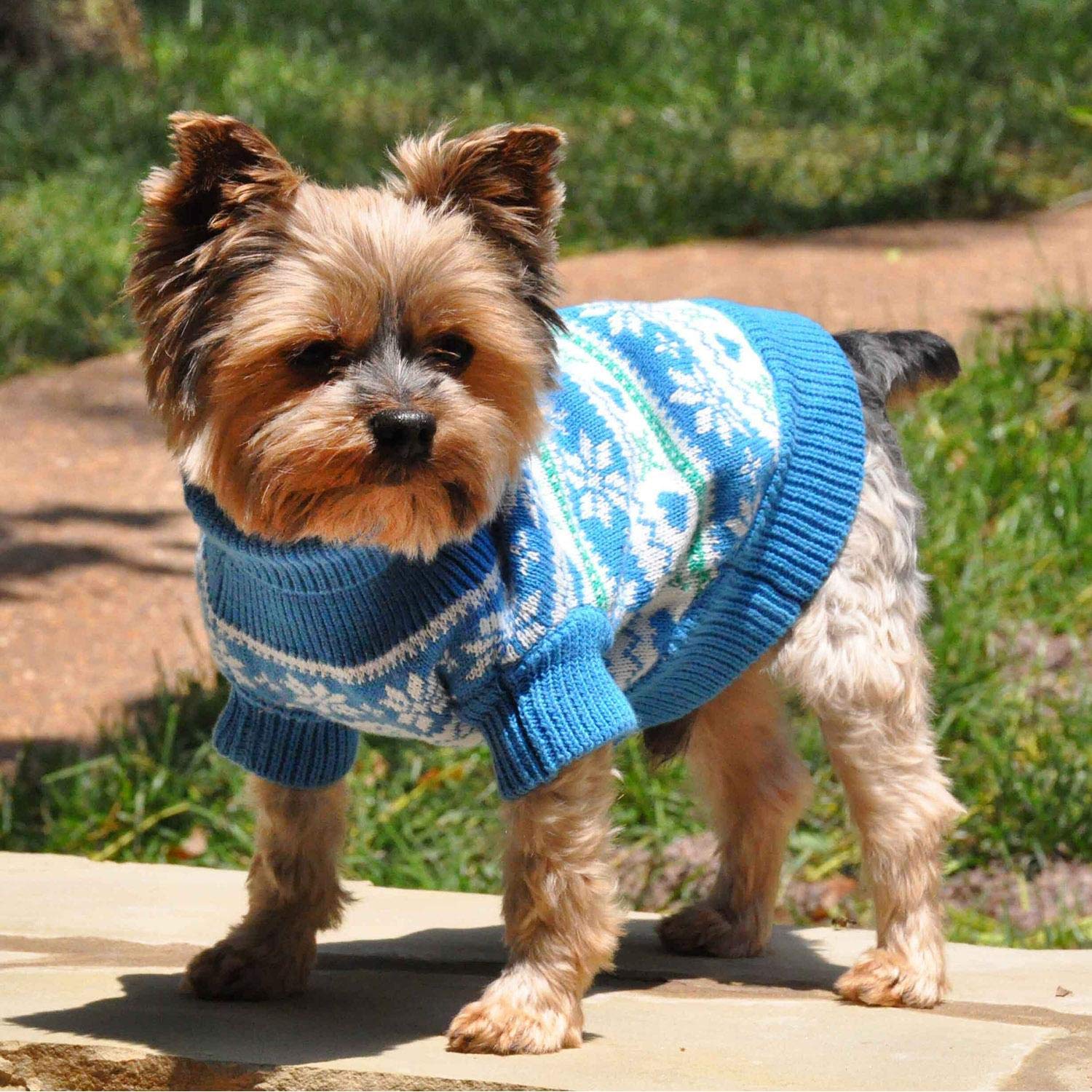 Doggie Design Combed Cotton Snowflake Hearts Dog Sweater (3X-Large, Blue)