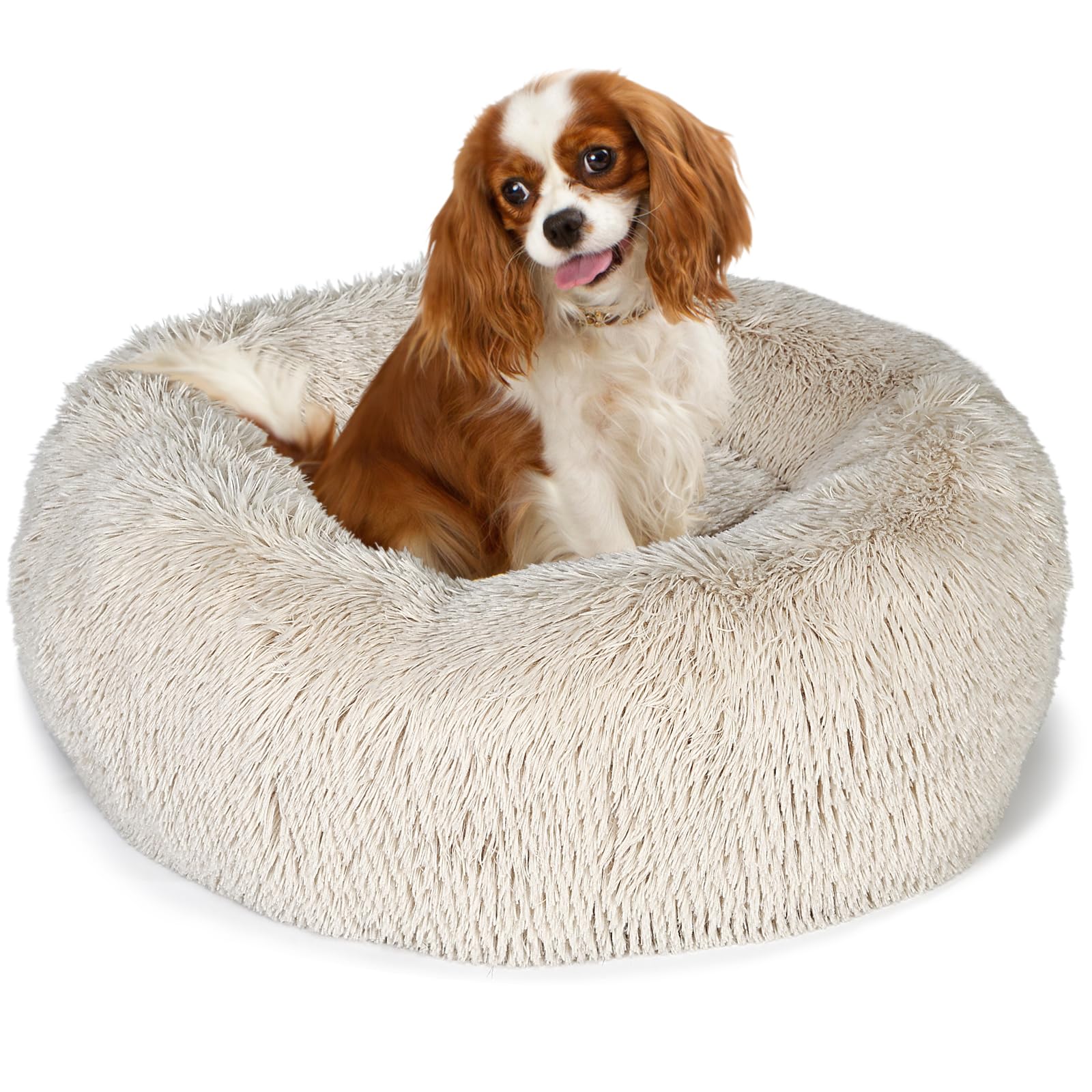 Small Dog Bed Calming Dogs Bed For Small Medium Large Dogs Anti-Anxiety Puppy Bed Machine Washable Warming Cozy Soft Pet Round Bed Fits Up To 10-100 Lbs (Medium (Pack Of 1), Beige)