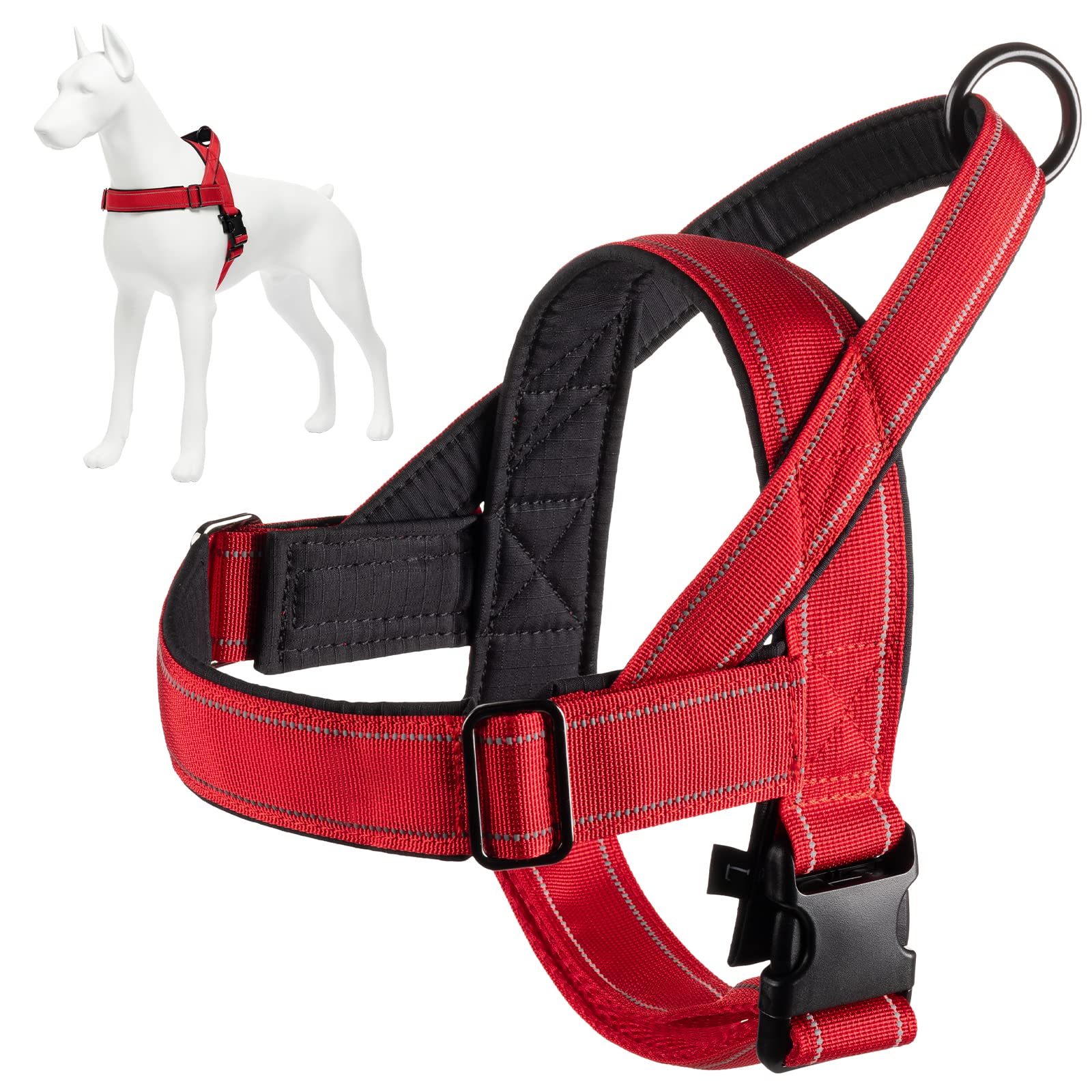 Qifbyfb Dog Harness, No Pull Dog Harnesses For Small Medlium Large Dogs Escape Proof Reflective With Comfortable Handle(Red, Xl)