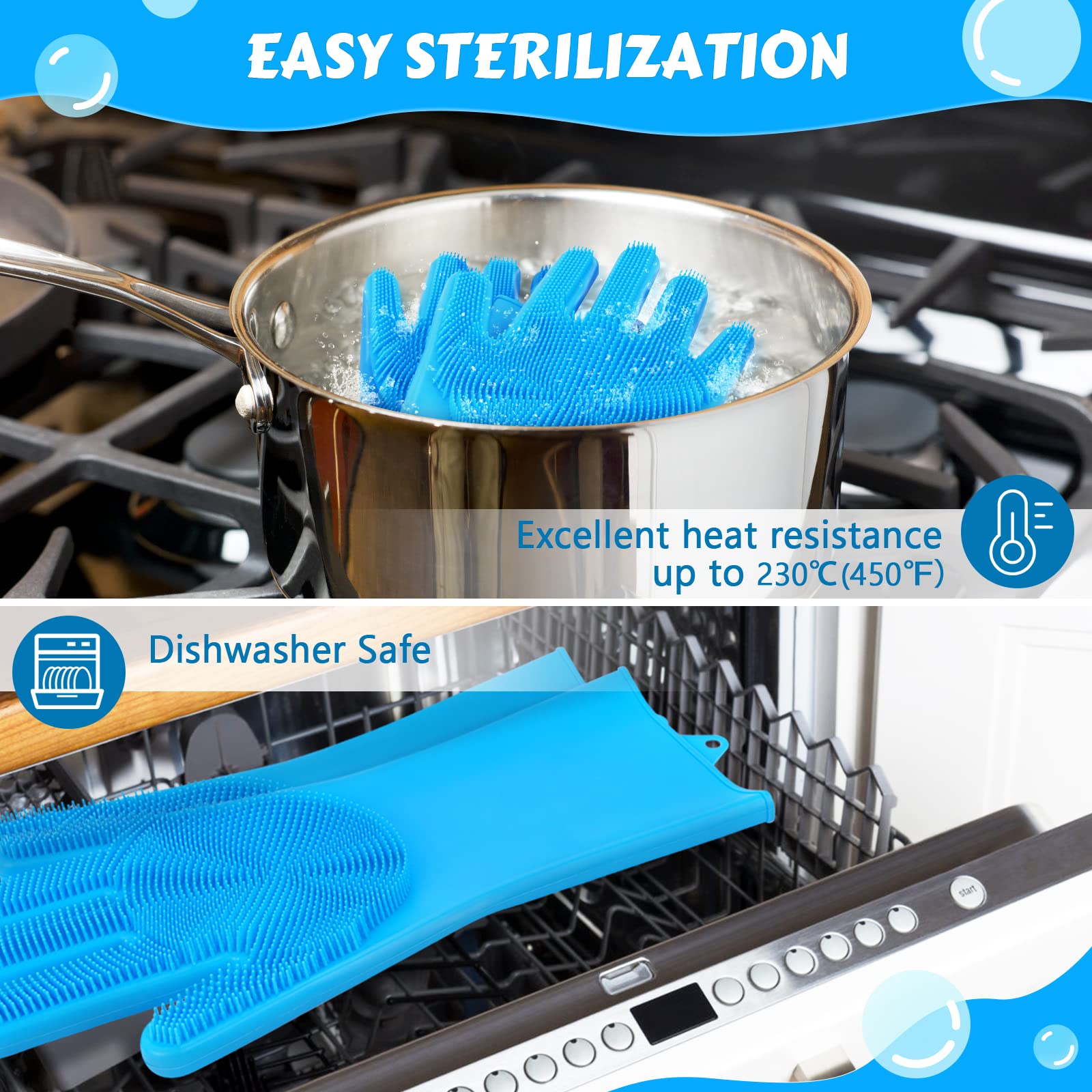 Pecute Pet Grooming Gloves Large, Heat Resistant Cat Bathing Gloves With High-Density Teeth, Silicone Dog Bathing Gloves With Enhanced Five Finger Design, For Washing, Bathing, And Massaging