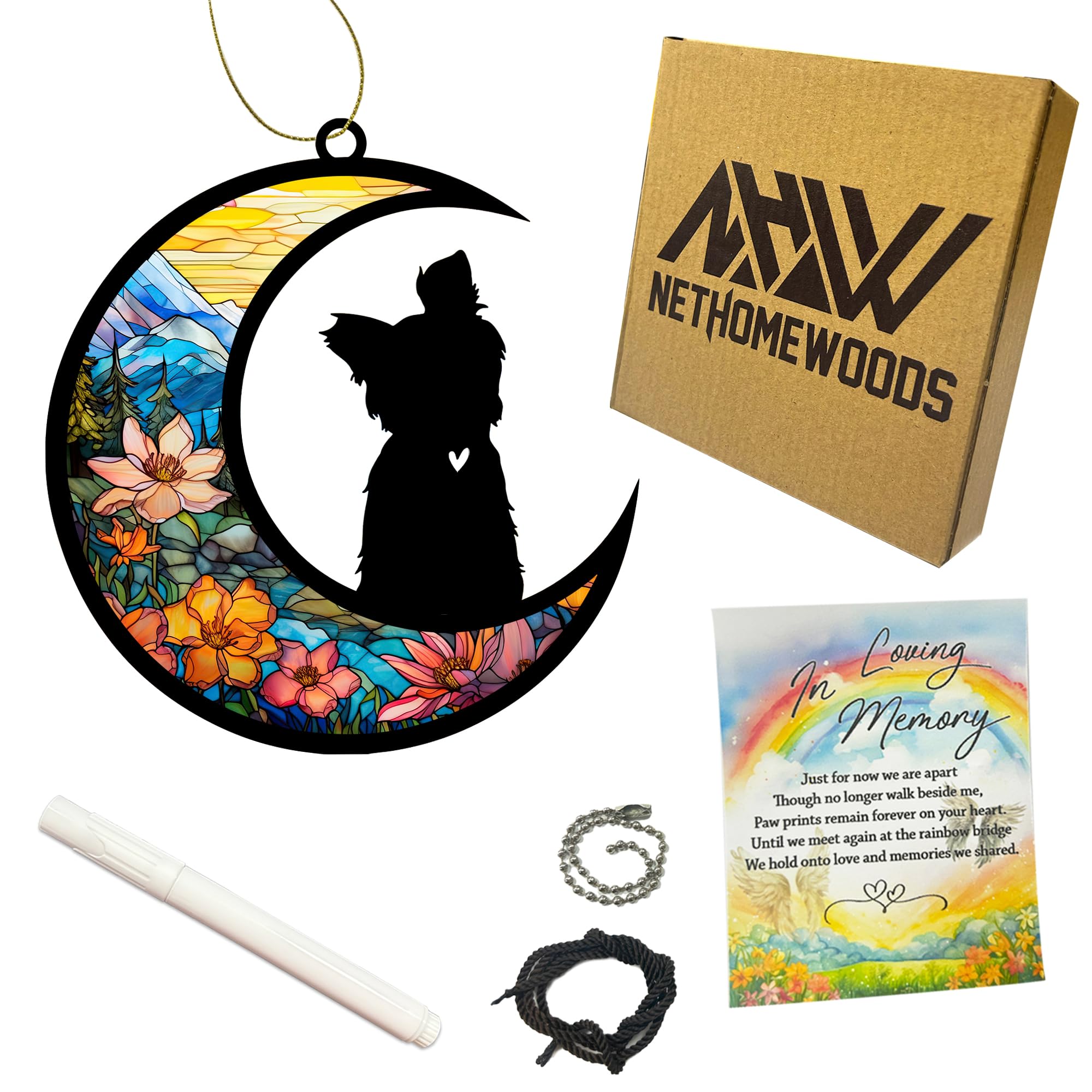 Nethomewoods Yorkshire Terrier Memorial Suncatcher, Personalized Dog Loss Gift With Name & Date, Rainbow Bridge Remembrance For 