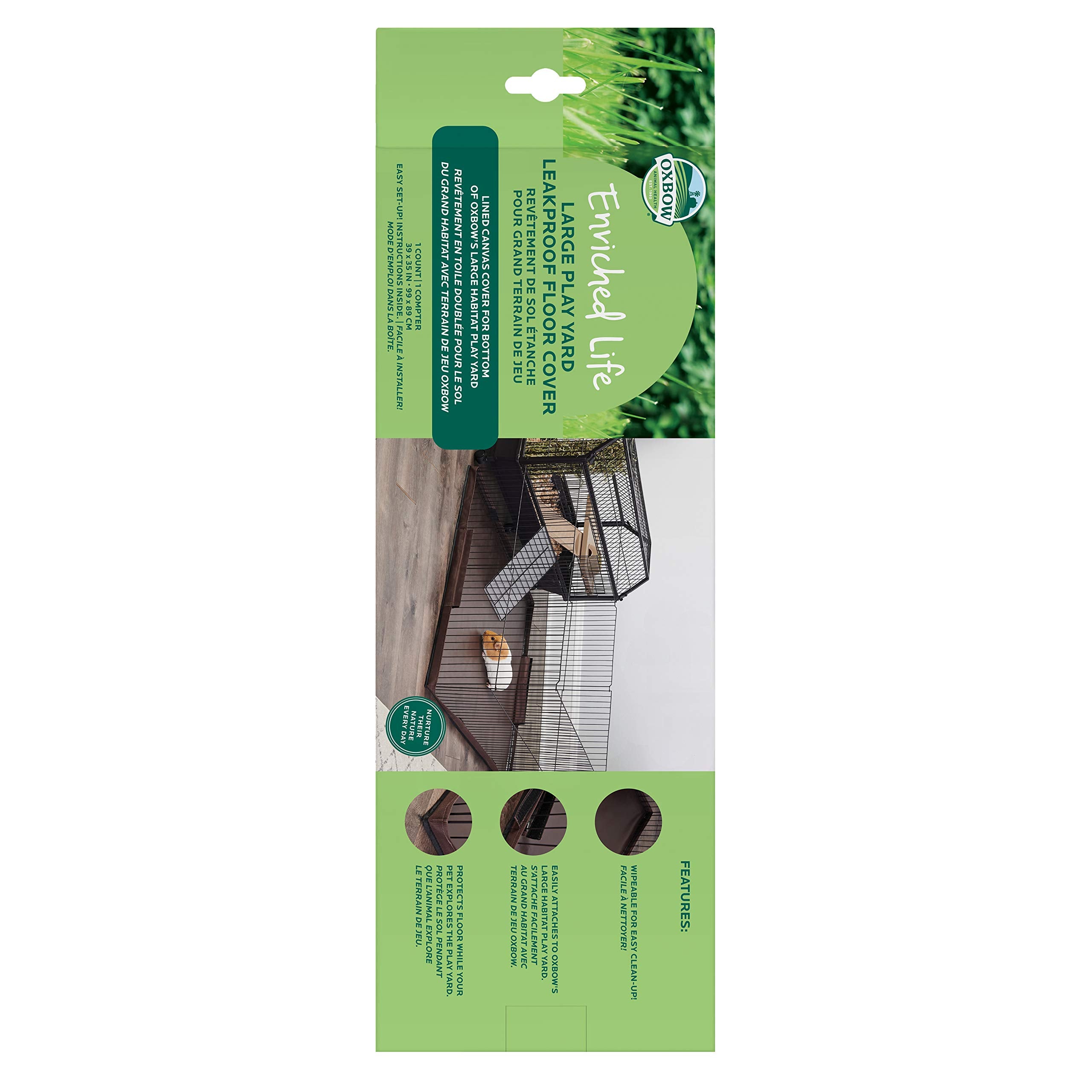 Oxbow Large Play Yard Leakproof Floor Cover for Rabbits & Guinea Pigs, Brown, Lined Canvas, Model 10933