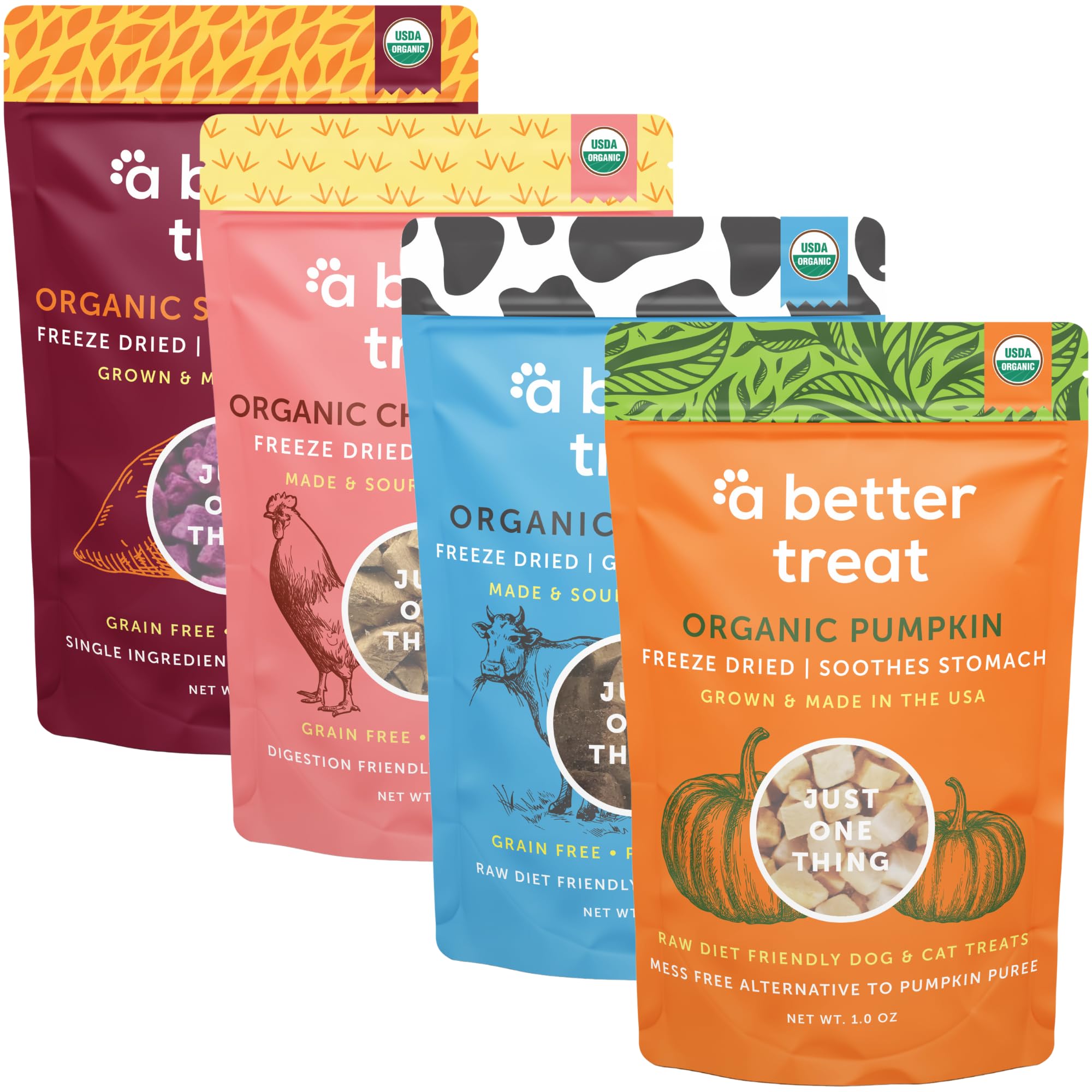 A Better Treat - Organic, Single Ingredient, Freeze Dried Pumpkin, Grass Fed & Finished Beef Liver, Chicken, Sweet Potato Dog Tr