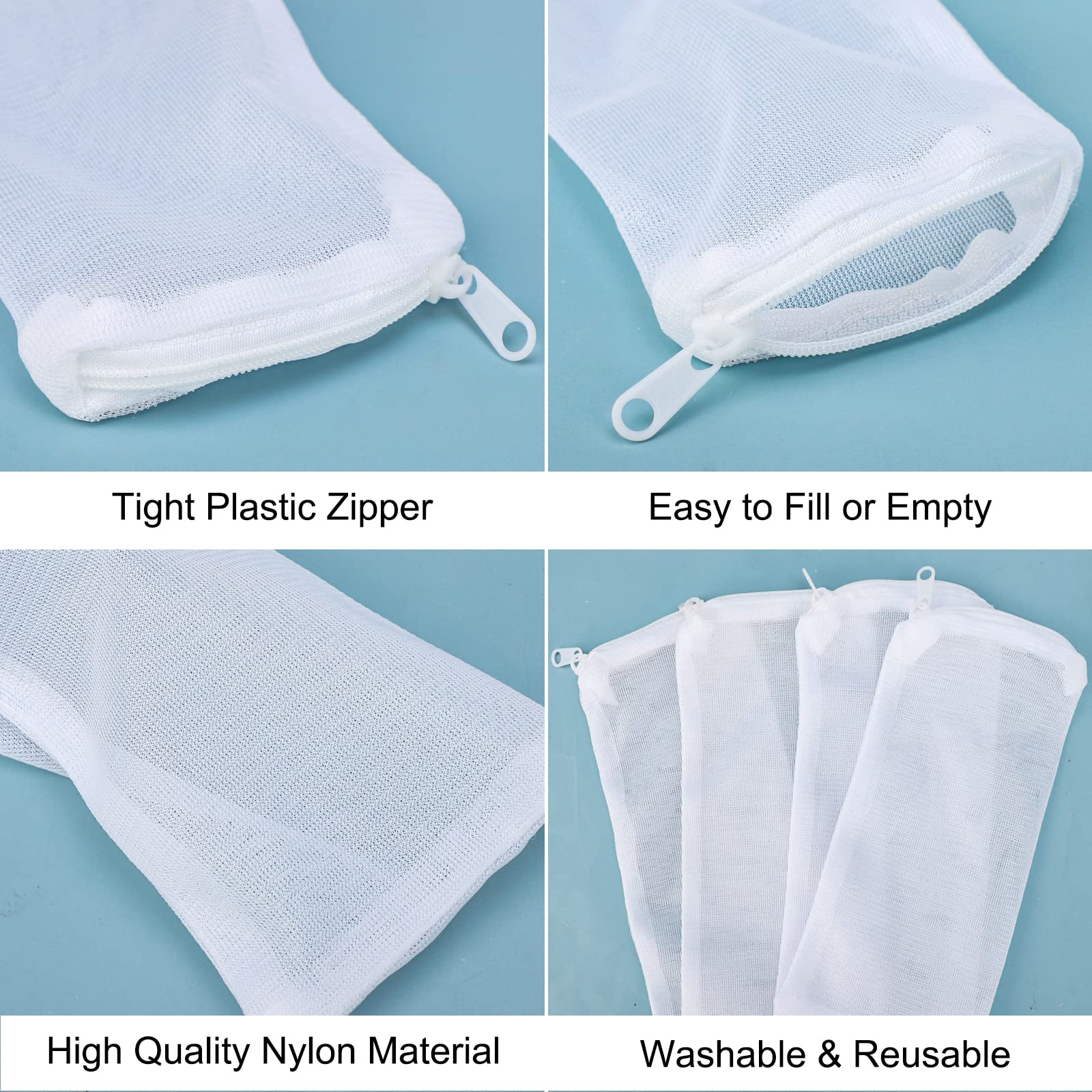 Segarty Filter Bag, 10 Pack 0.5Mm Fine Mesh 7.7 X 3 Inch Reusable White Nylon Aquarium Media Net Bags With Plastic Zipper For Ce