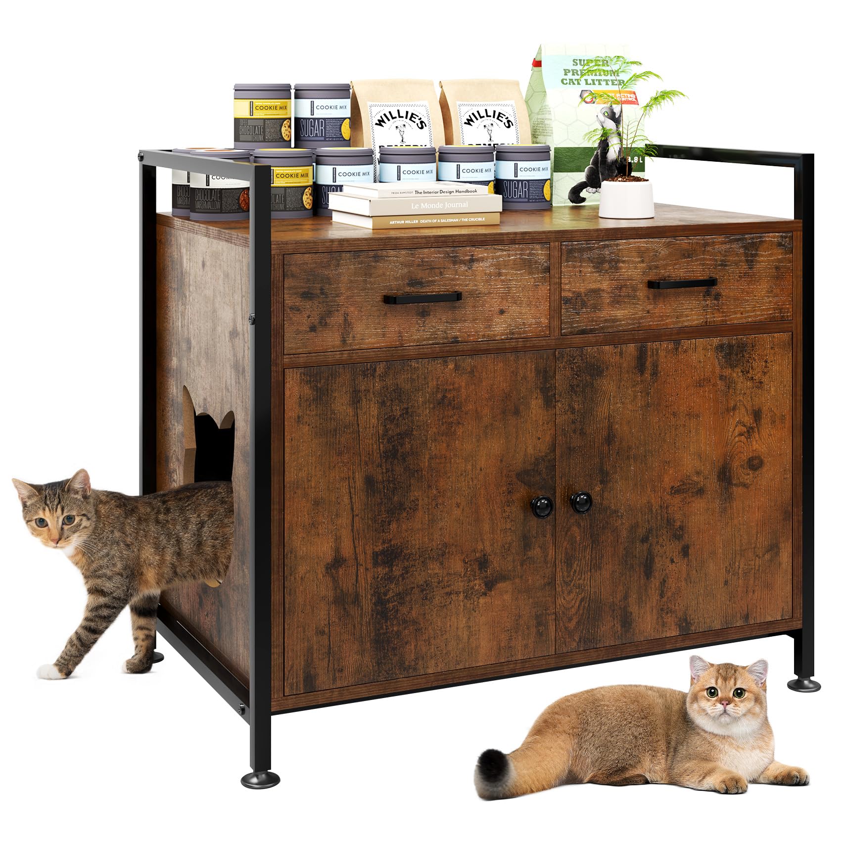Tc-Homeny Cat Litter Box Enclosure Furniture Storage Cabinet For Living Room