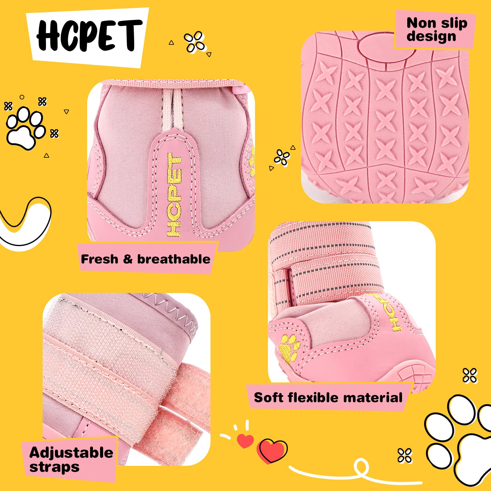Hcpet Dog Shoes for Small Dogs, Breathable Nylon Booties, Size 1, Pink, Model W1702-P-1, Anti-Slip Sole for Summer & Winter