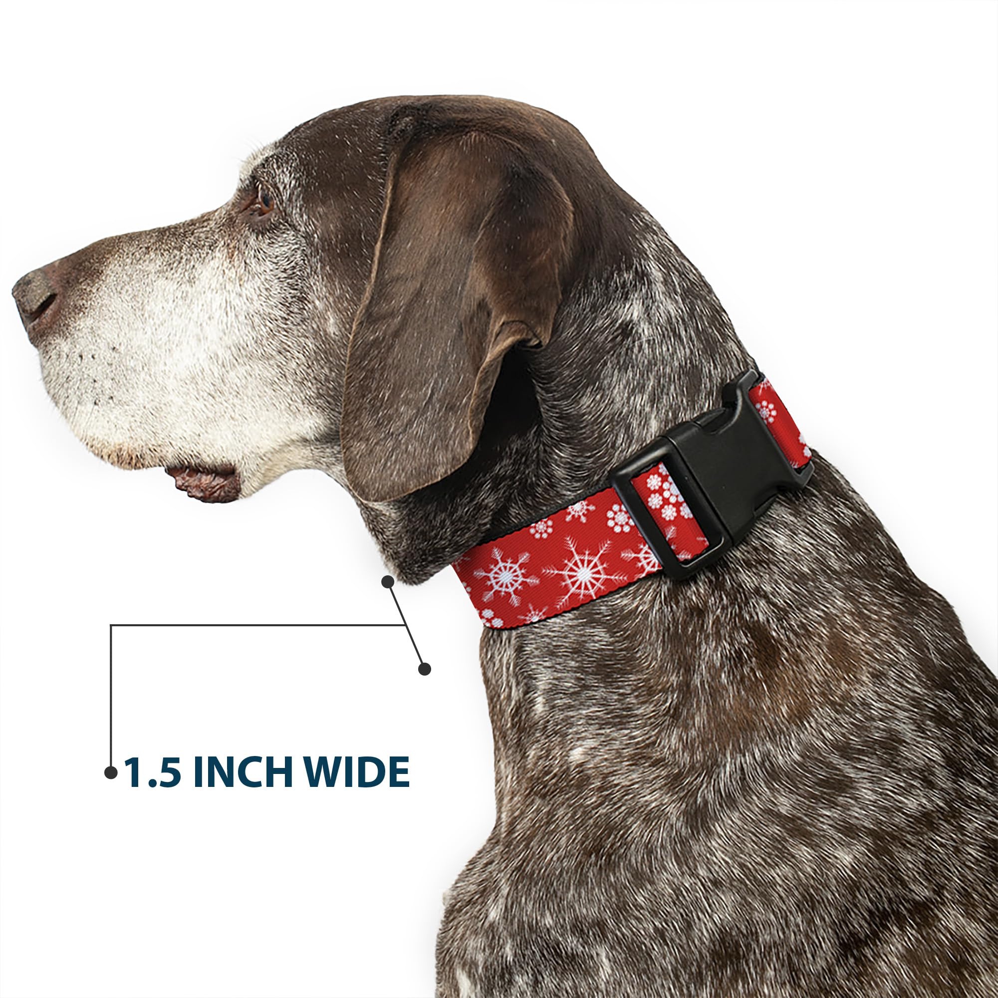Buckle-Down 18-32 Snowflakes Red/White Plastic Clip Collar, Wide Large