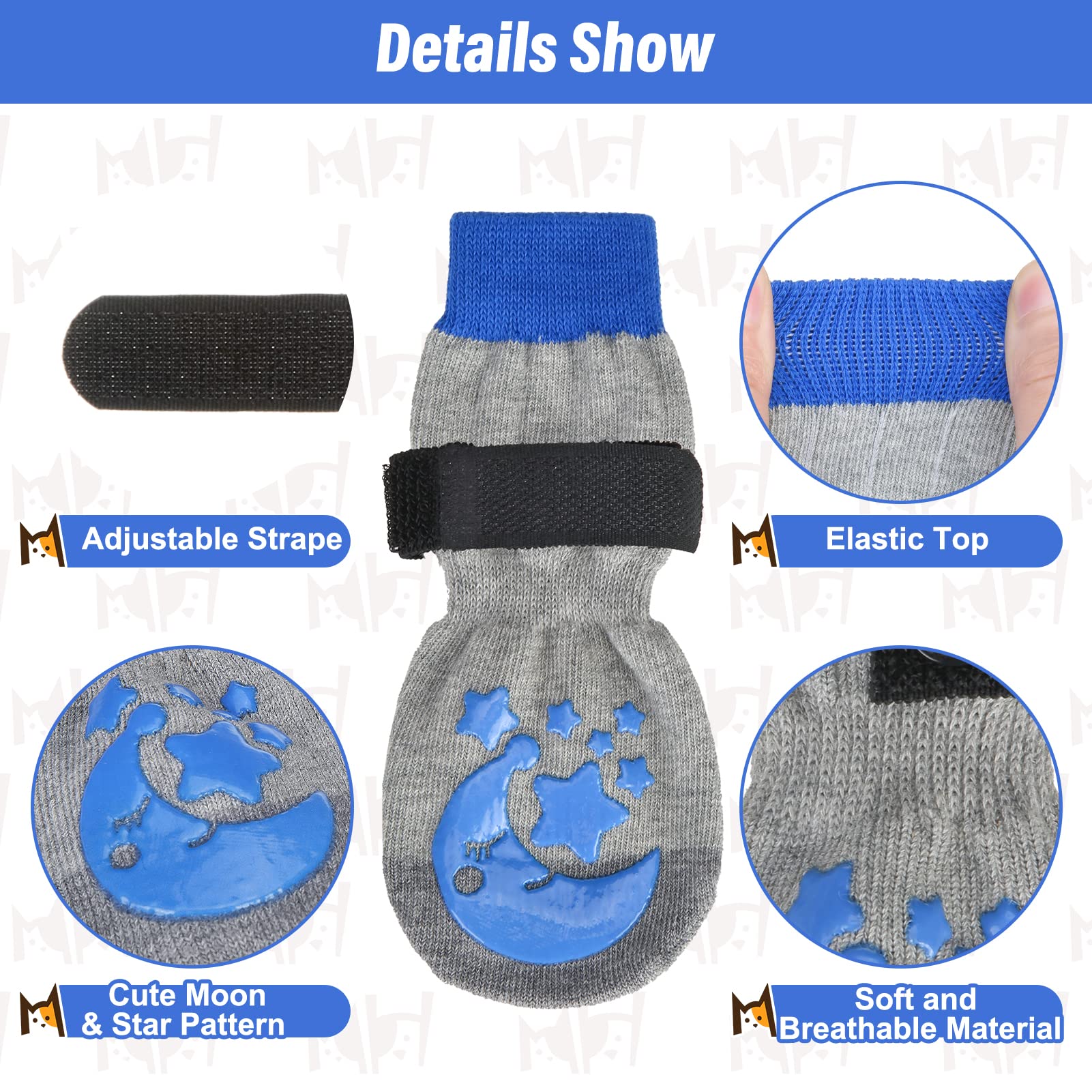 Beautyzoo Anti-Slip Dog Socks With Grips Traction Control For Small Medium Large Dogs, Non Skid Indoor Double Side Pet Paw Prote