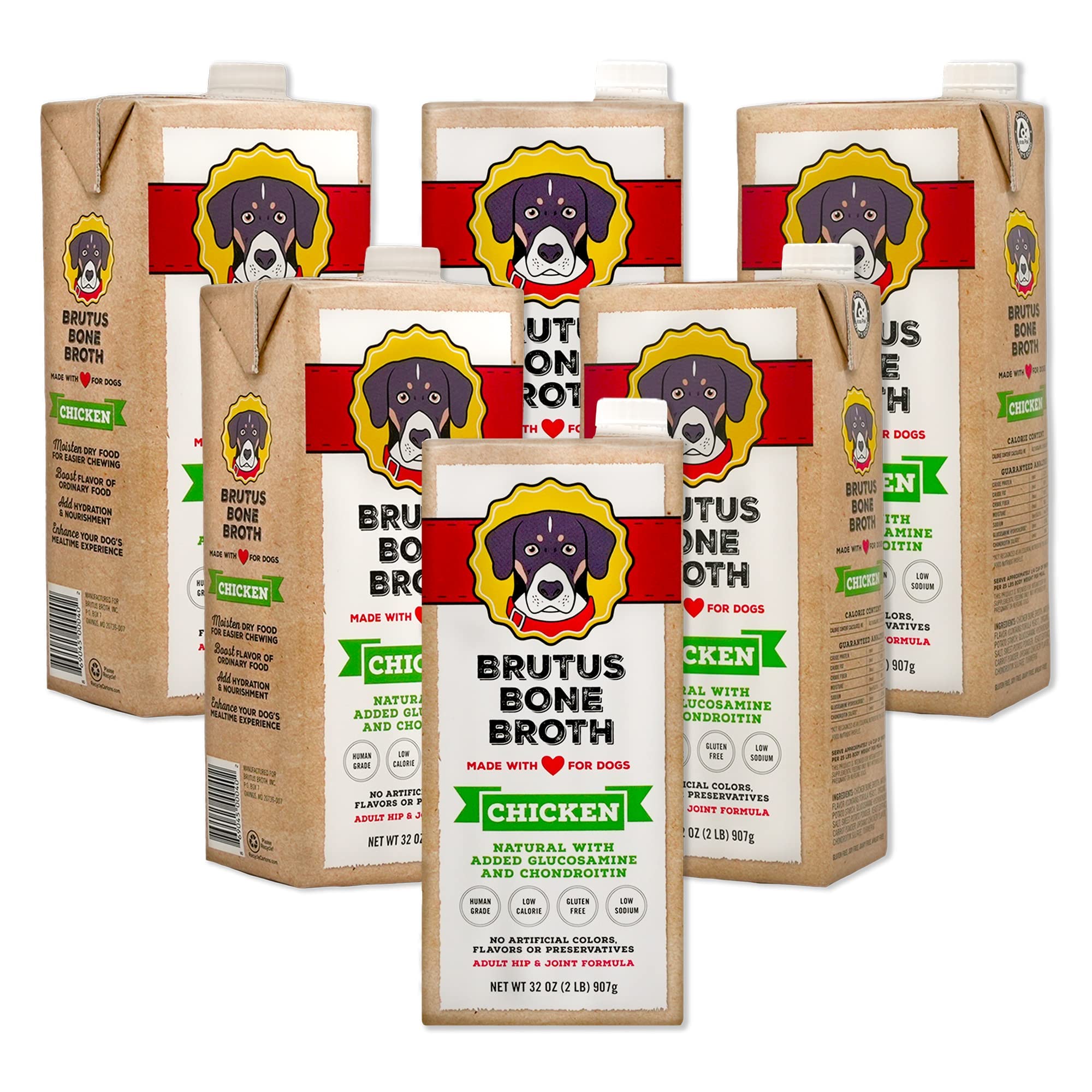 Brutus Chicken Broth for Dogs - All Natural Chicken Bone Broth with Chondroitin Glucosamine Turmeric -Human Grade Food Toppers f