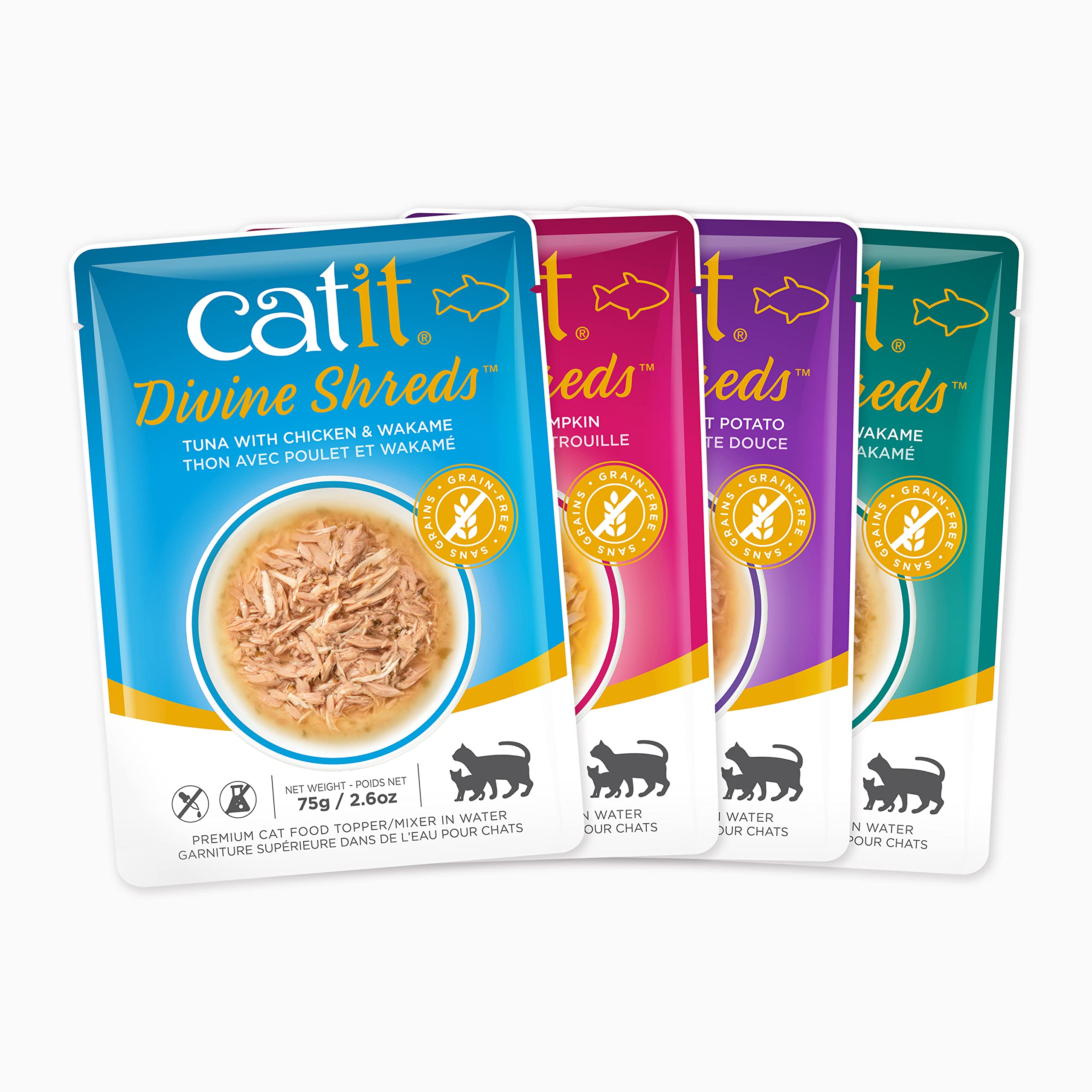Catit Divine Shreds Premium Cat Food Topper, 12 Pack, Tuna
