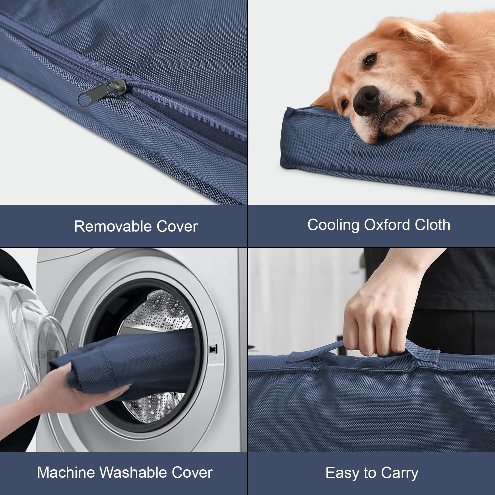Tail Stories Outdoor Waterproof Dog Bed - XX-Large, Navy, Orthopedic Egg Foam, Washable Oxford Cover