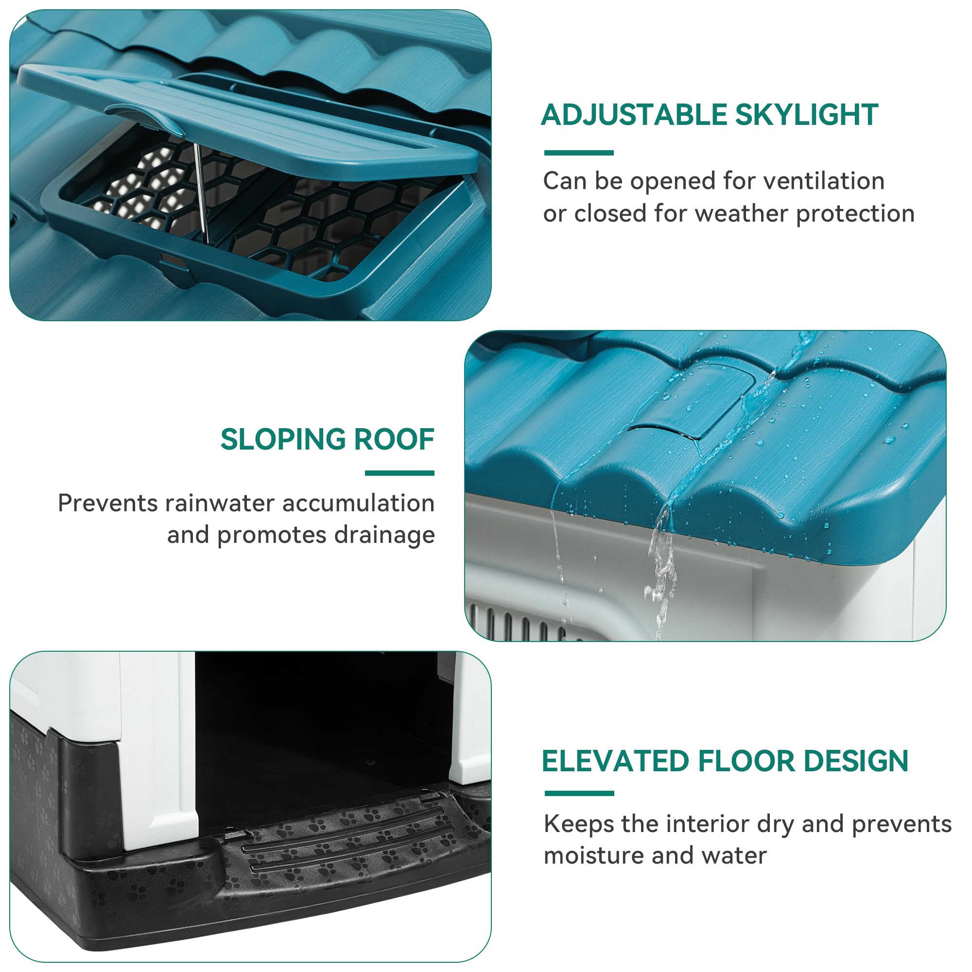 Yitahome 41.3'' Folding Large Dog House Outdoor Plastic Doghouse With Adjustable Skylight And Elevated Base Water Resistant Pet