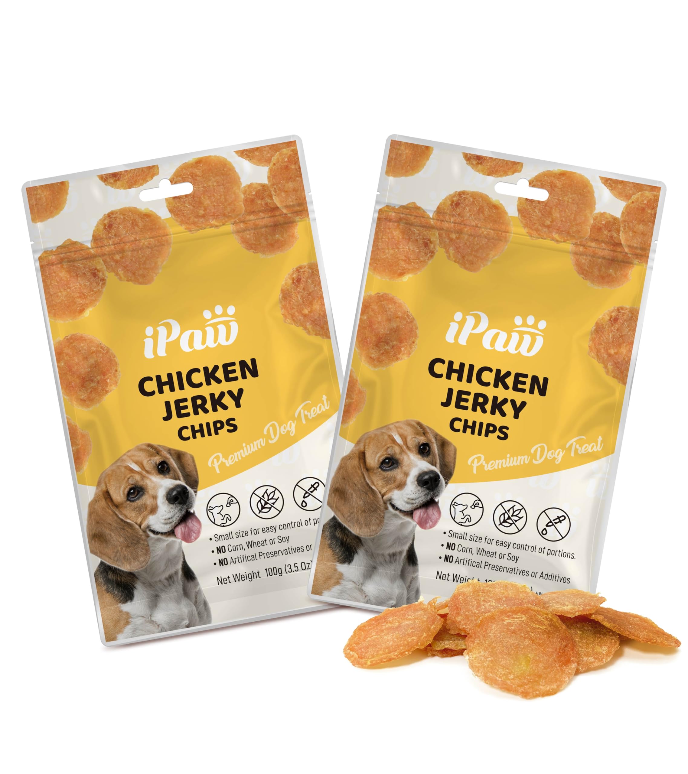 iPaw Dog Treats for Puppy Training, All Natural Human Grade Dog Treat, Hypoallergenic, Easy to Digest (Chicken Chips), 2 Packs