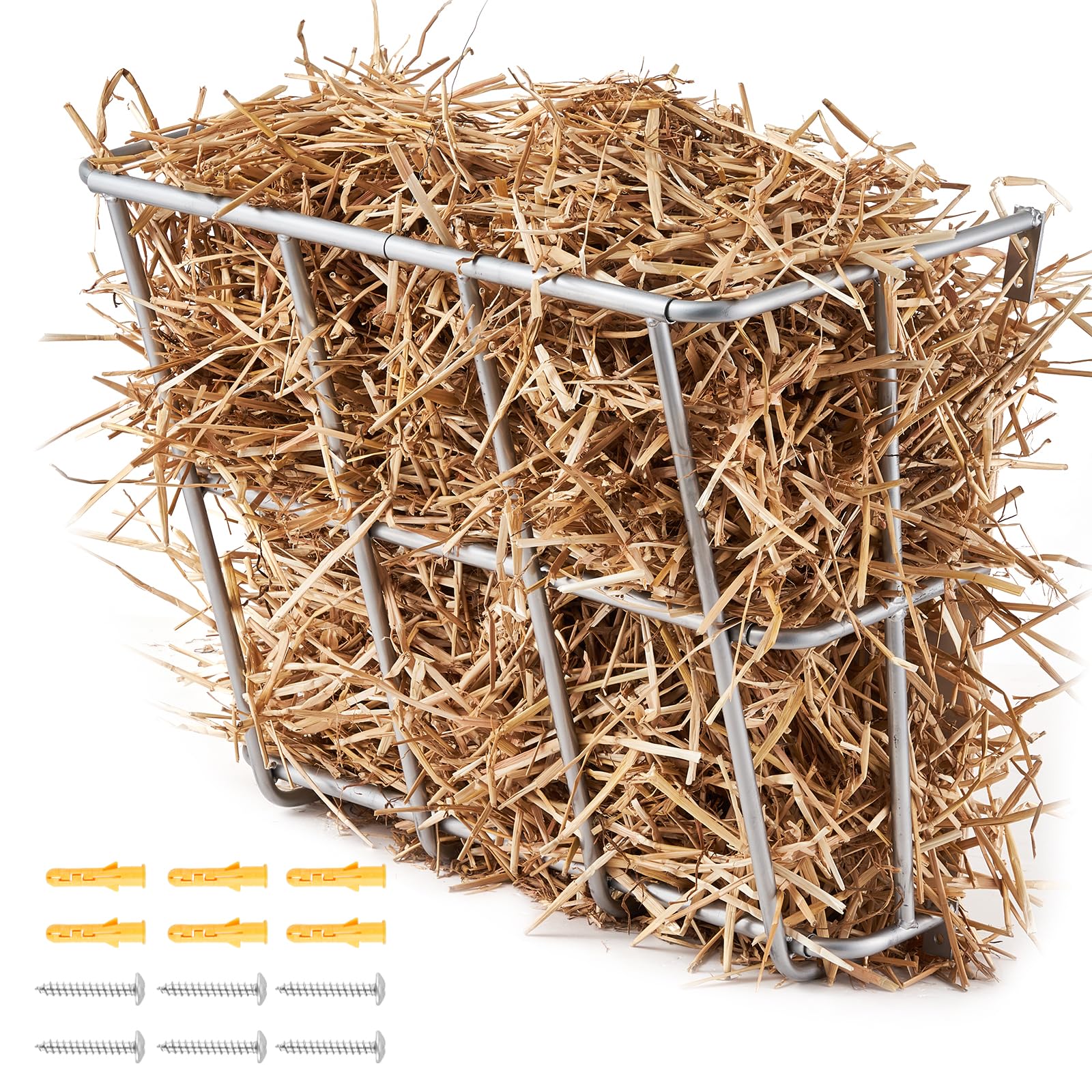 VEVOR Livestock Feeder, 18.5 Gallons Large Capacity, Heavy-Duty Steel Goat Hay Rack, 24.4 Long Wall Mounted Horse Hay Holder, Mu
