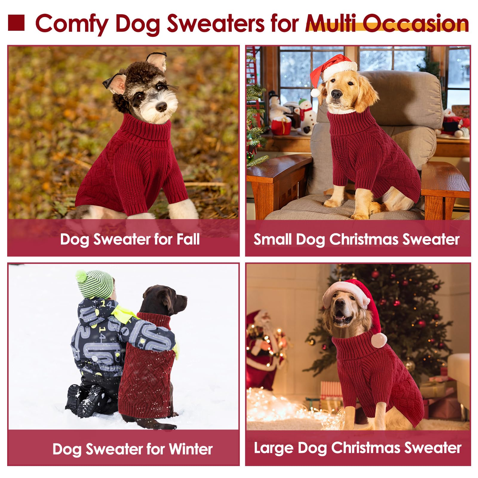 AOFITEE Dog Sweater, Dog Sweaters for Medium Dogs, Warm Dog Christmas Sweater, Winter Medium Dog Sweaters Female Male, Classic T