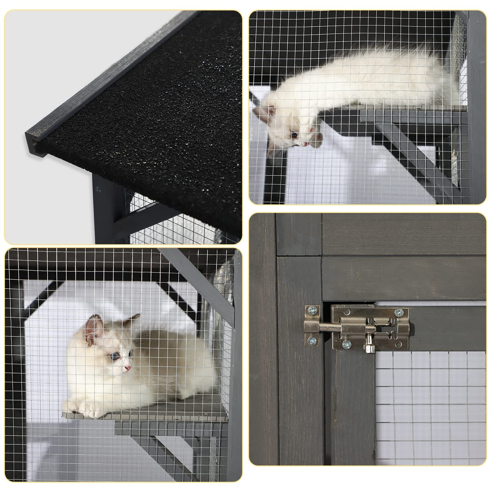 Titimo Catio Outdoor Cat Enclosure Large Wooden Outdoor Cat House With Small House, Cat Cage With 6 Platforms And Weather Protection (Gray,63' X 31.1' X 59.33')