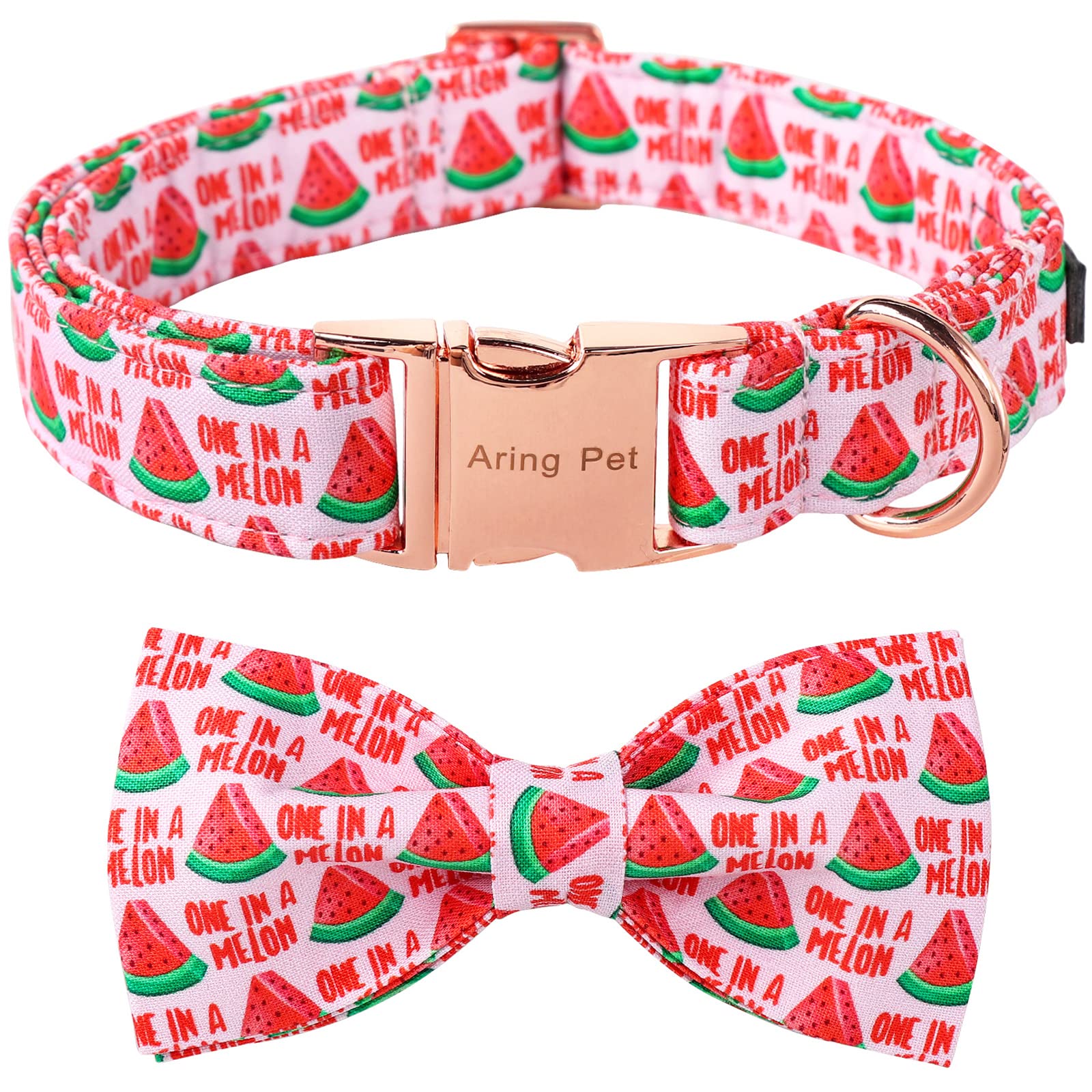 Aring Pet Summer Dog Collar - Pink Watermelon Dog Collar With Adjustable Cotton Bowtie And Metal Buckle