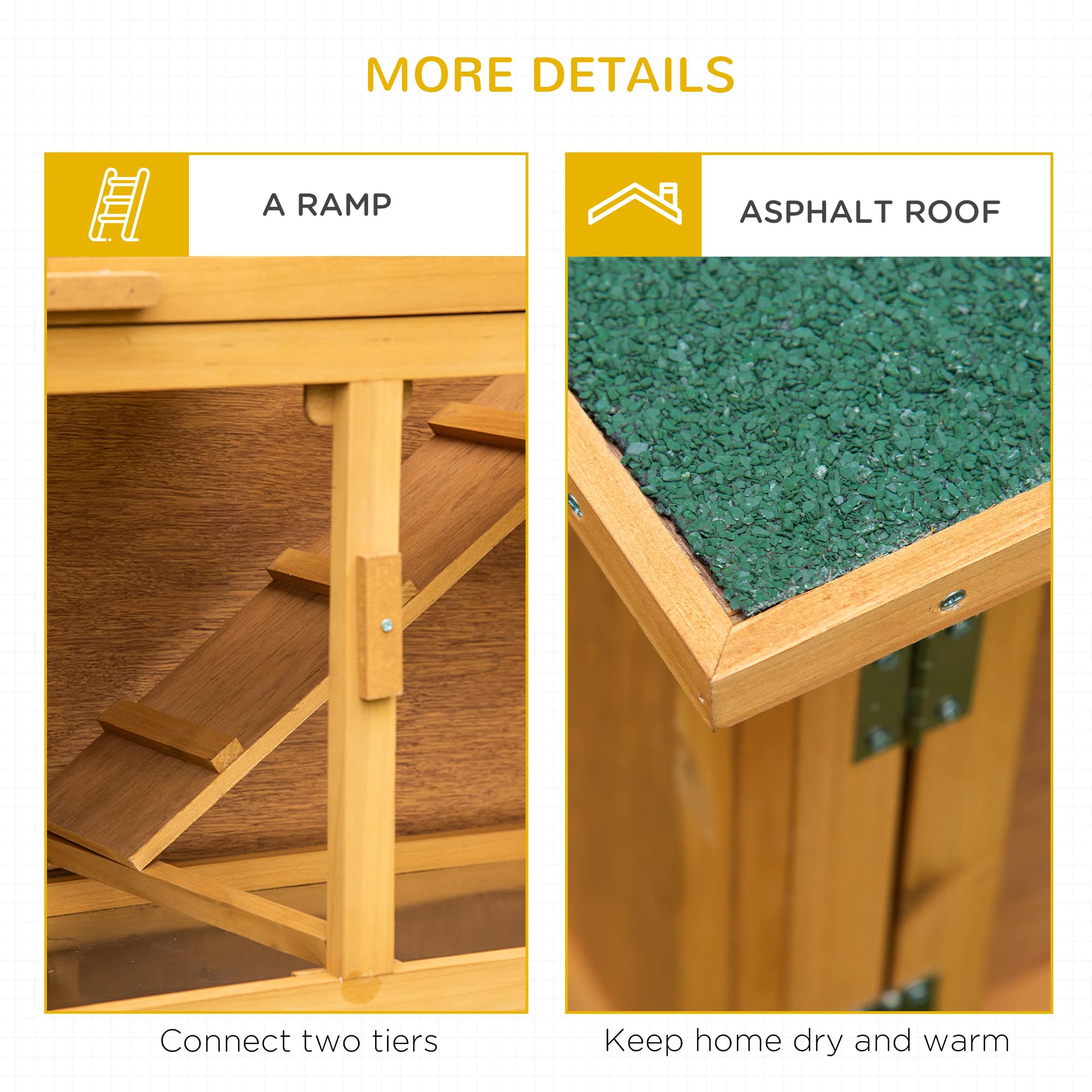 Pawhut Wooden Bunny Rabbit Hutch, Small Animal Habitat With Ramp, Removable Tray & Weatherproof Roof, Indoor/Outdoor, Yellow